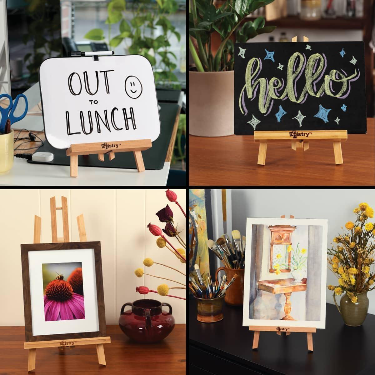 Stein Design Natural Beechwood Display Easel - Elm Finish - Small 7-1/2" x 11" Table Top Easel Stand for Painting, Adjustable A-Frame Construction,