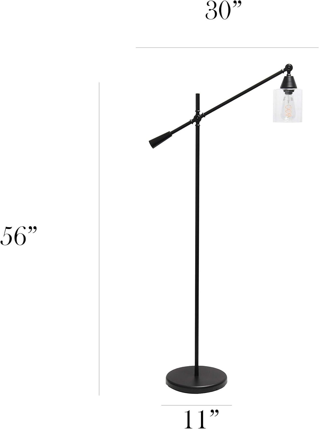 Elegant Designs 55.5" Pivot Arm Floor Lamp with Glass Shade, Black