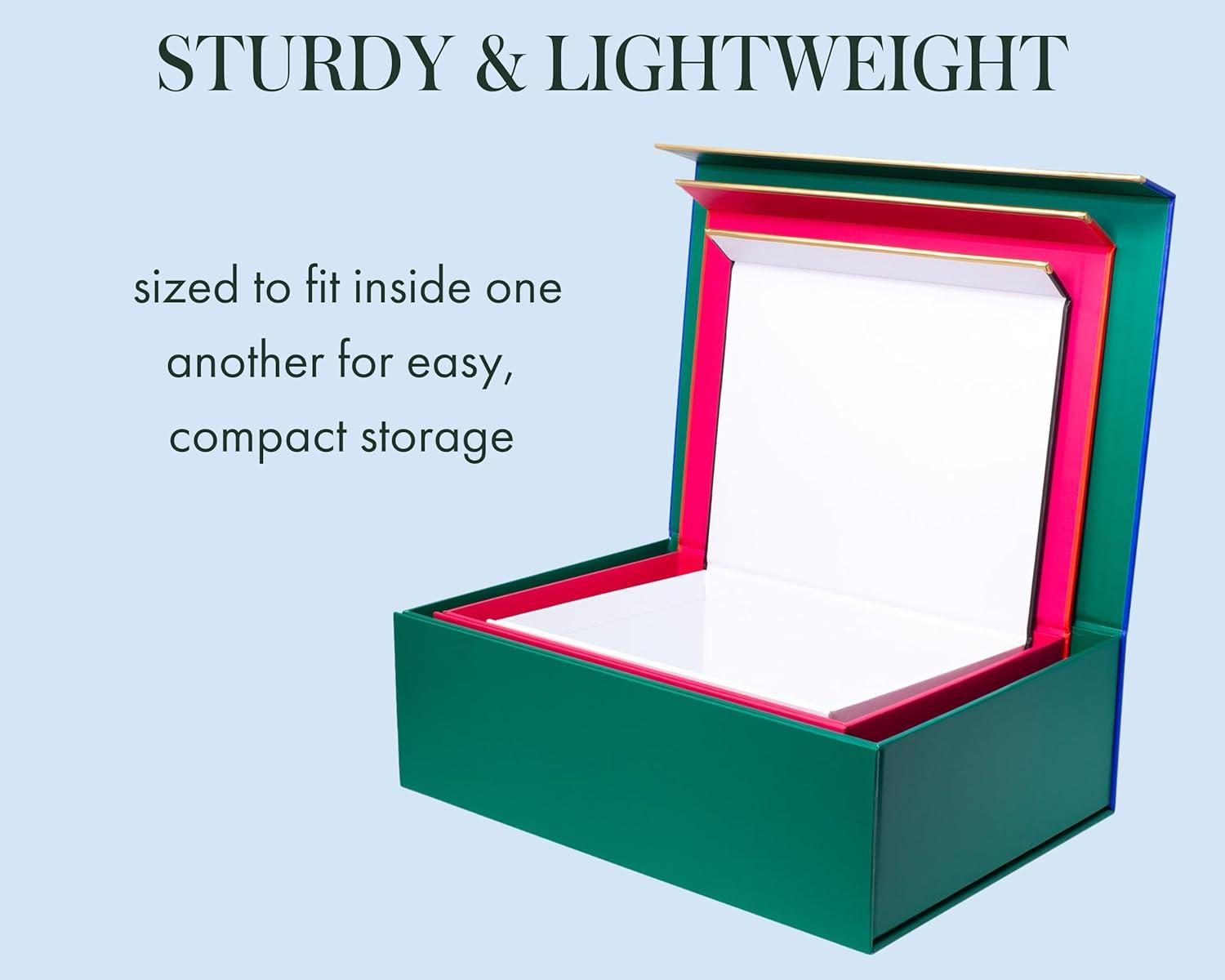 kate spade new york Decorative Storage Boxes with Lids, 3 Pack Sturdy Organizer Storage Bins, Includes Small Medium Large Pink Nesting Boxes with Magnetic Closure (Colorblock)