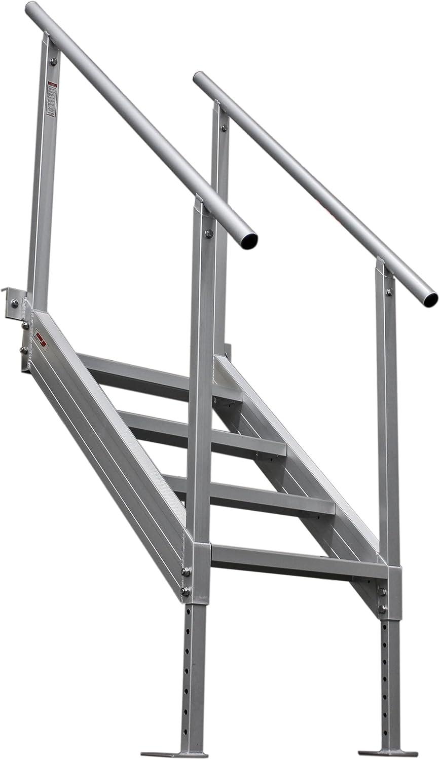 Universal Mount Aluminum 4-Step Dock Stair with Handrails