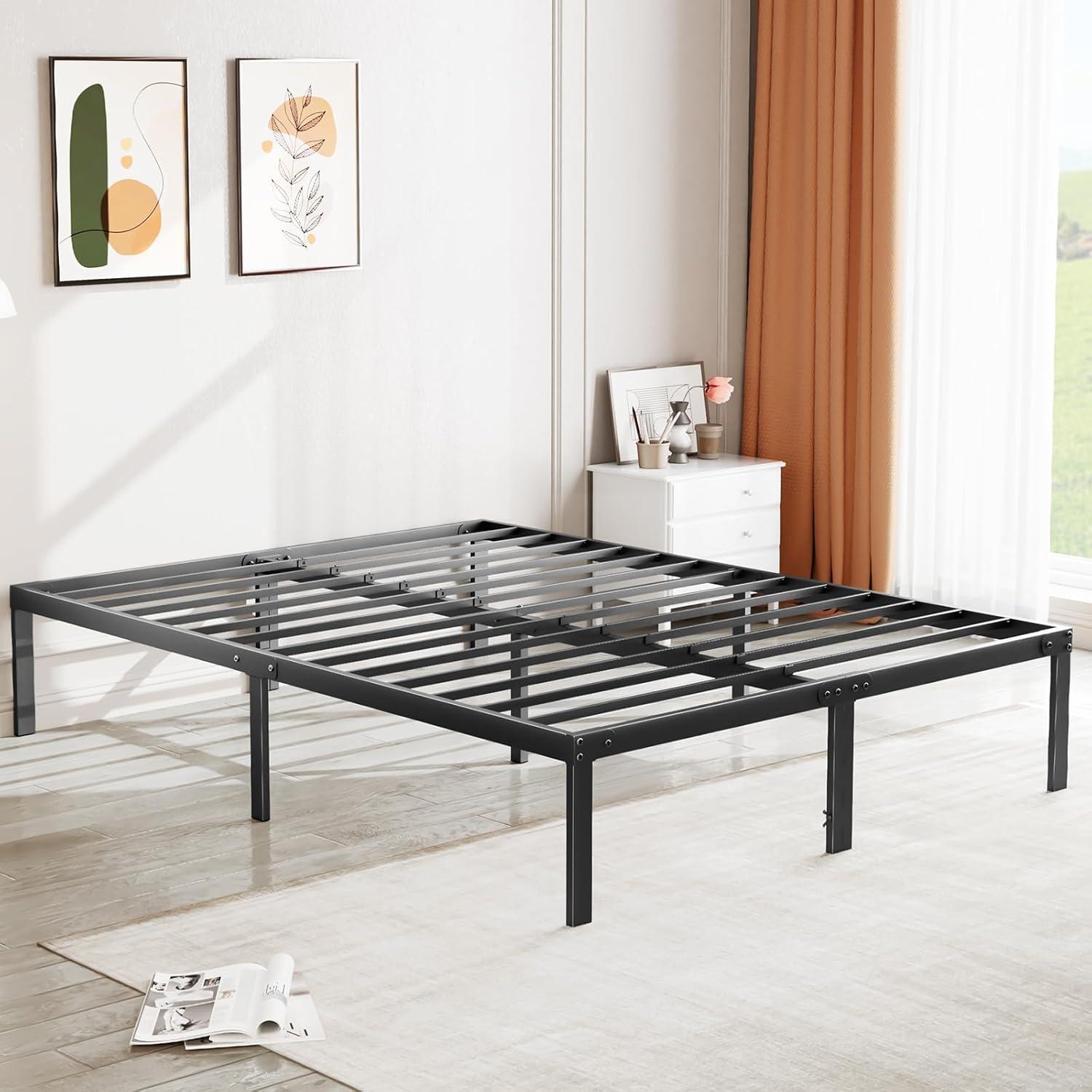 Galaxera 14 Inch Heavy Duty Metal Platform Bed Frame Queen Size Sturdy Steel Slat Support