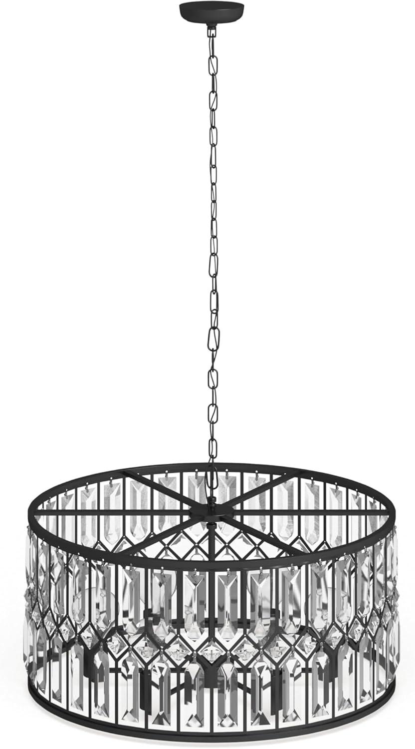 DecMode 24" x 13" Black Metal Crystal Embellished 6 Light Chandelier with Link Style Chain, 1-Piece