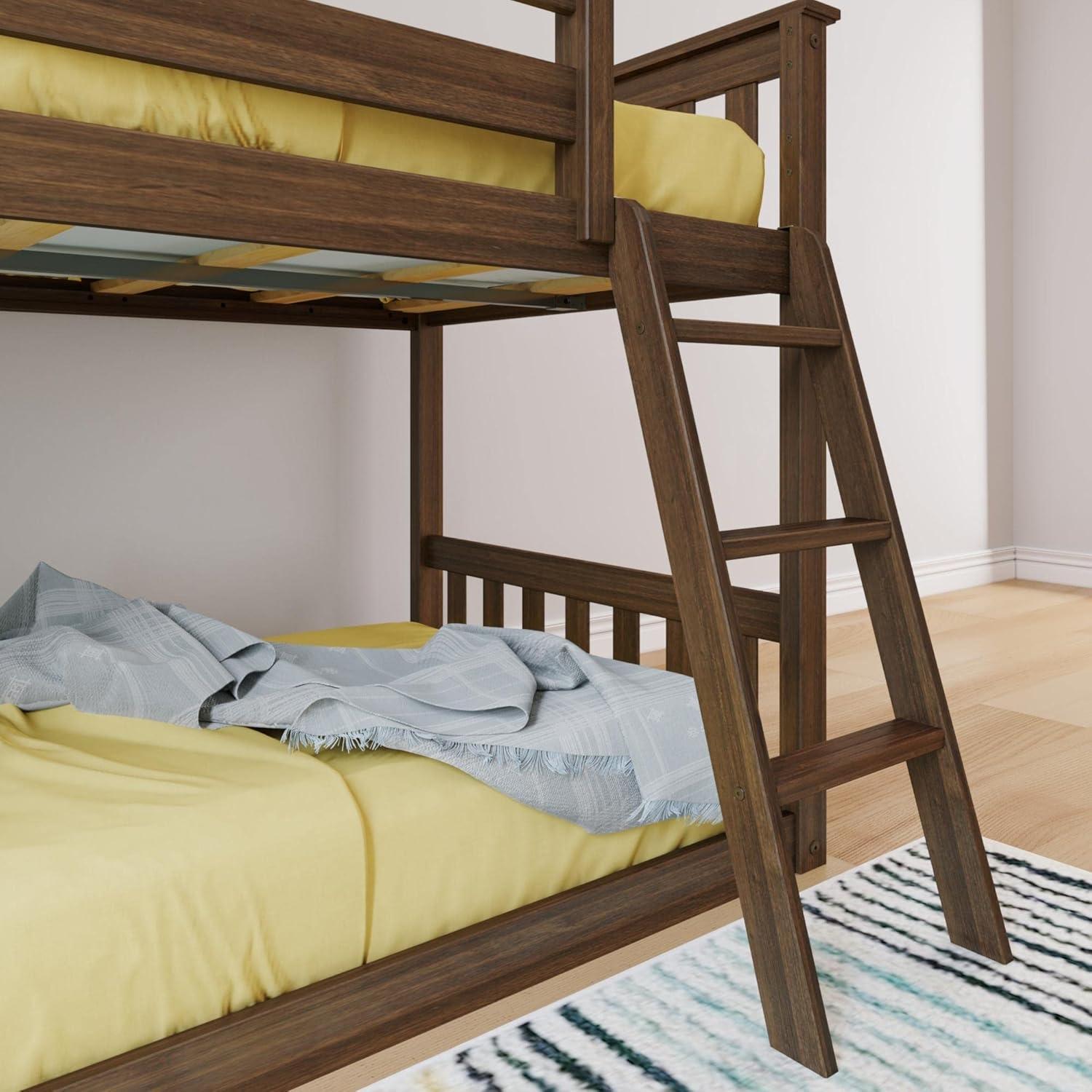 Max & Lily Twin over Twin Bunk Bed for Kids, Solid Wood Low Bunk Beds with Ladder, Walnut
