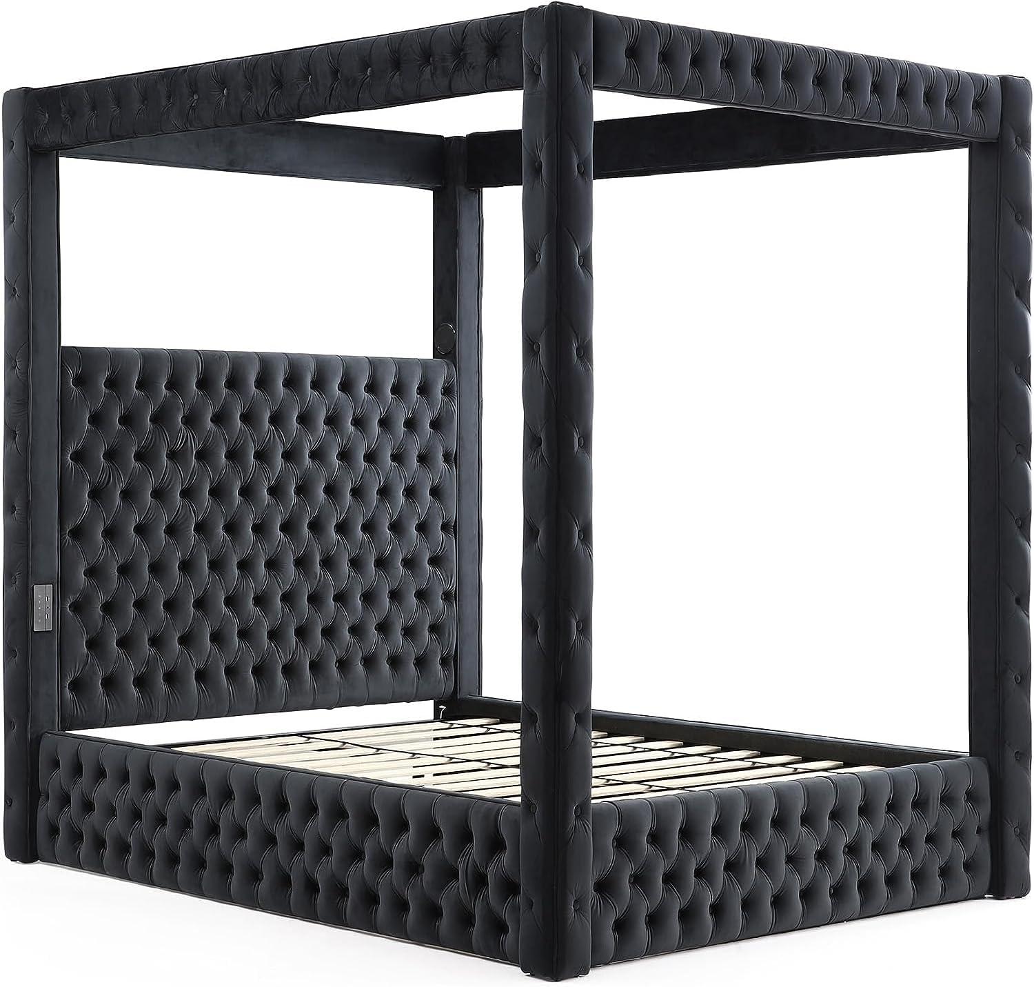 Woodpeckers Furniture and Mattress Luxurious Velvet Canopy Dream Bed with Speaker & USB Connection