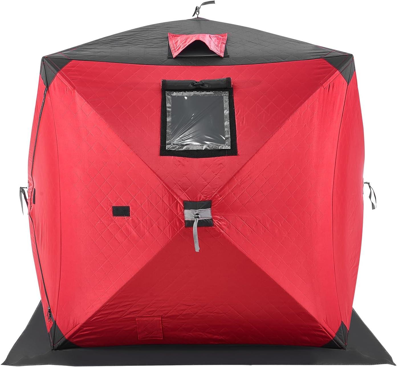 Red Pop-Up 2-Person Insulated Ice Fishing Tent with Carry Bag