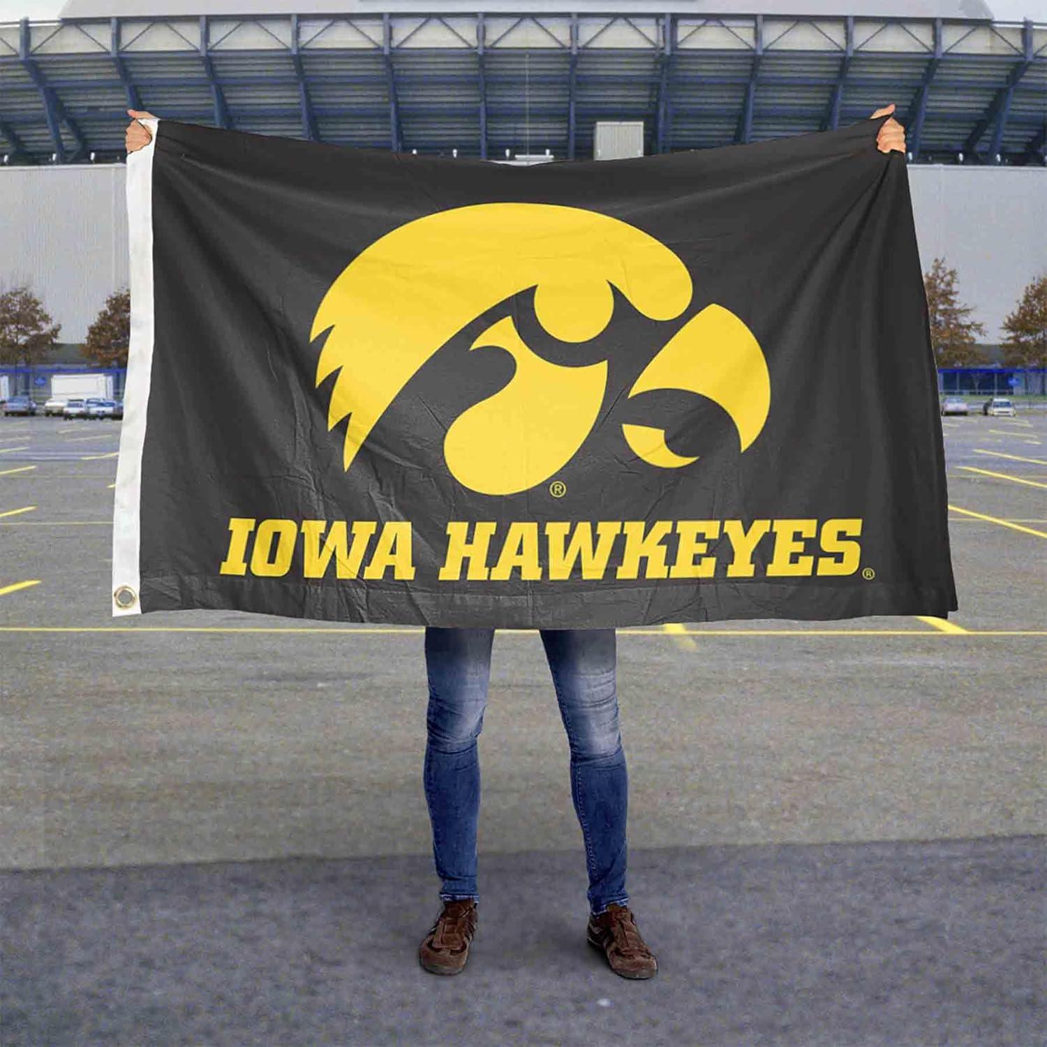 BSI PRODUCTS, INC. - Iowa Hawkeyes 3’x5’ Flag with Heavy-Duty Brass Grommets - UI Football, Basketball & Baseball Pride - High Durability - Designed for Indoor or Outdoor Use - Great Gift Idea