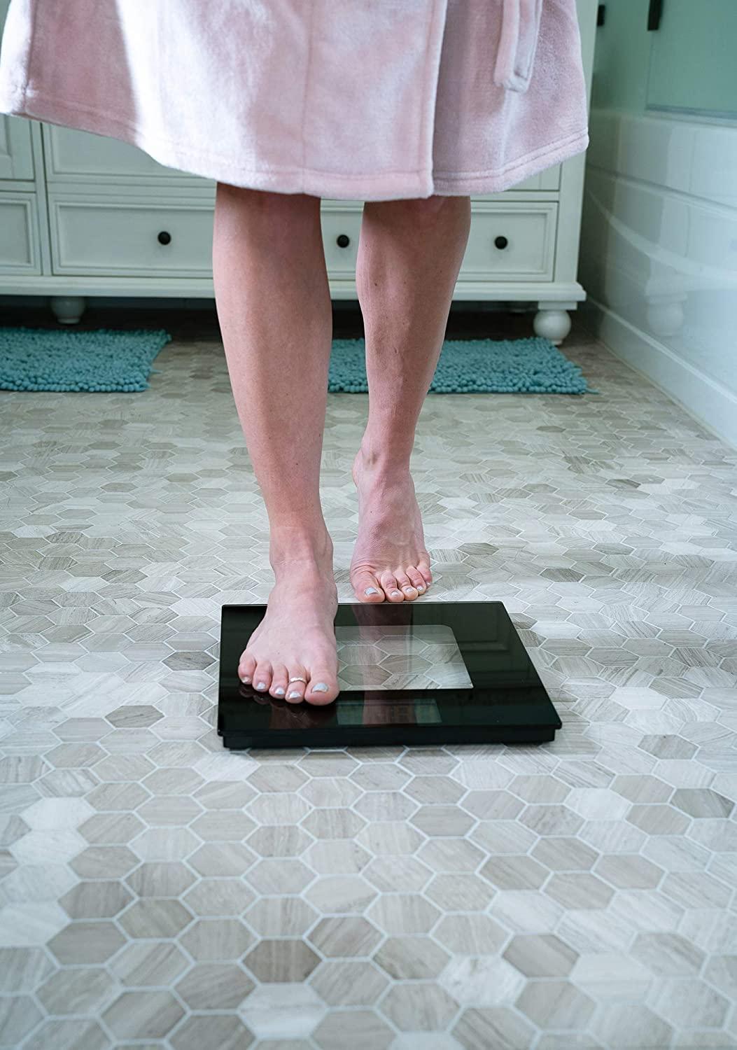 Extra Wide Black Glass Talking Digital Bathroom Scale