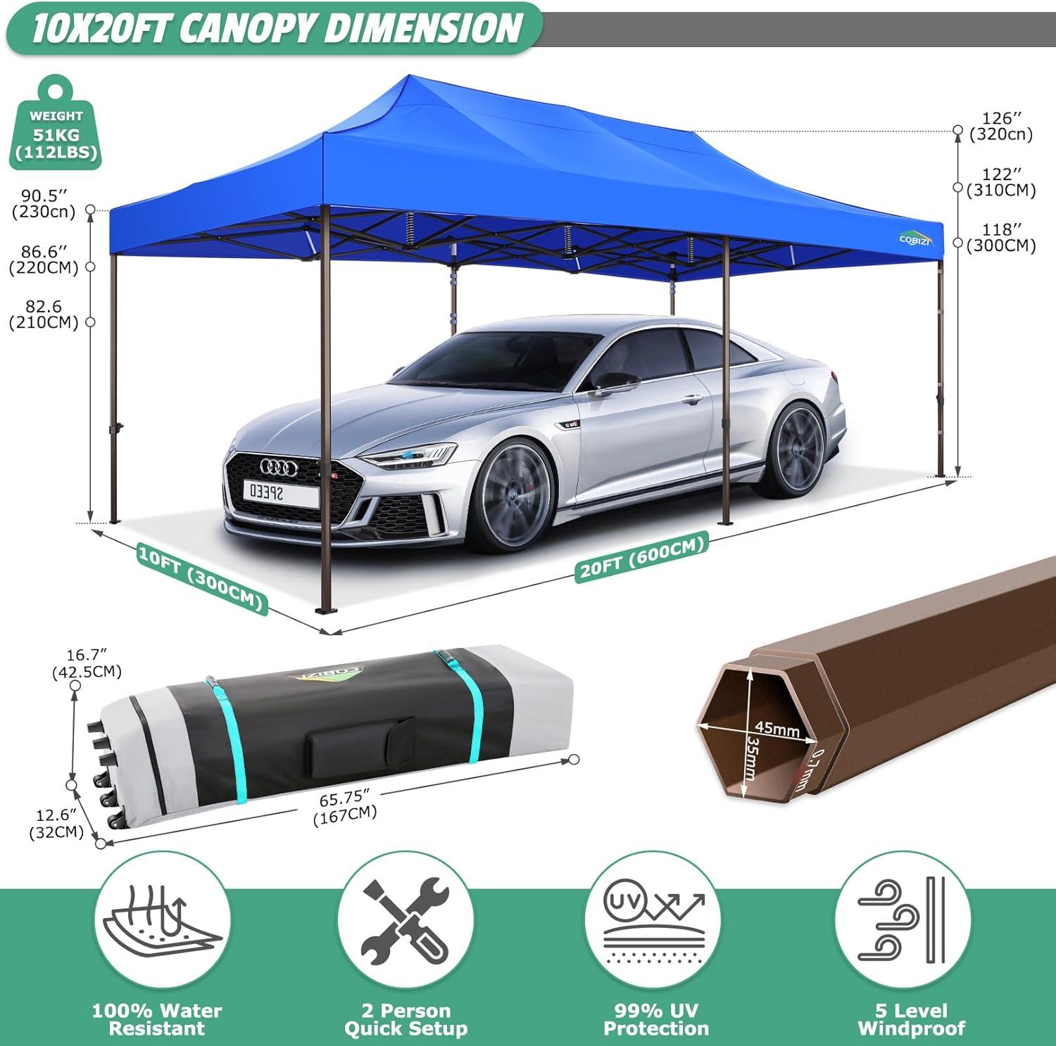 HOTEEL 10x20 Heavy Duty Canopy Tent, Pop up Gazebo with Netting Screened ,Waterproof Ez up Canopy with Sidewalls, Outdoor Instant Party Tent for Backyard,Blue