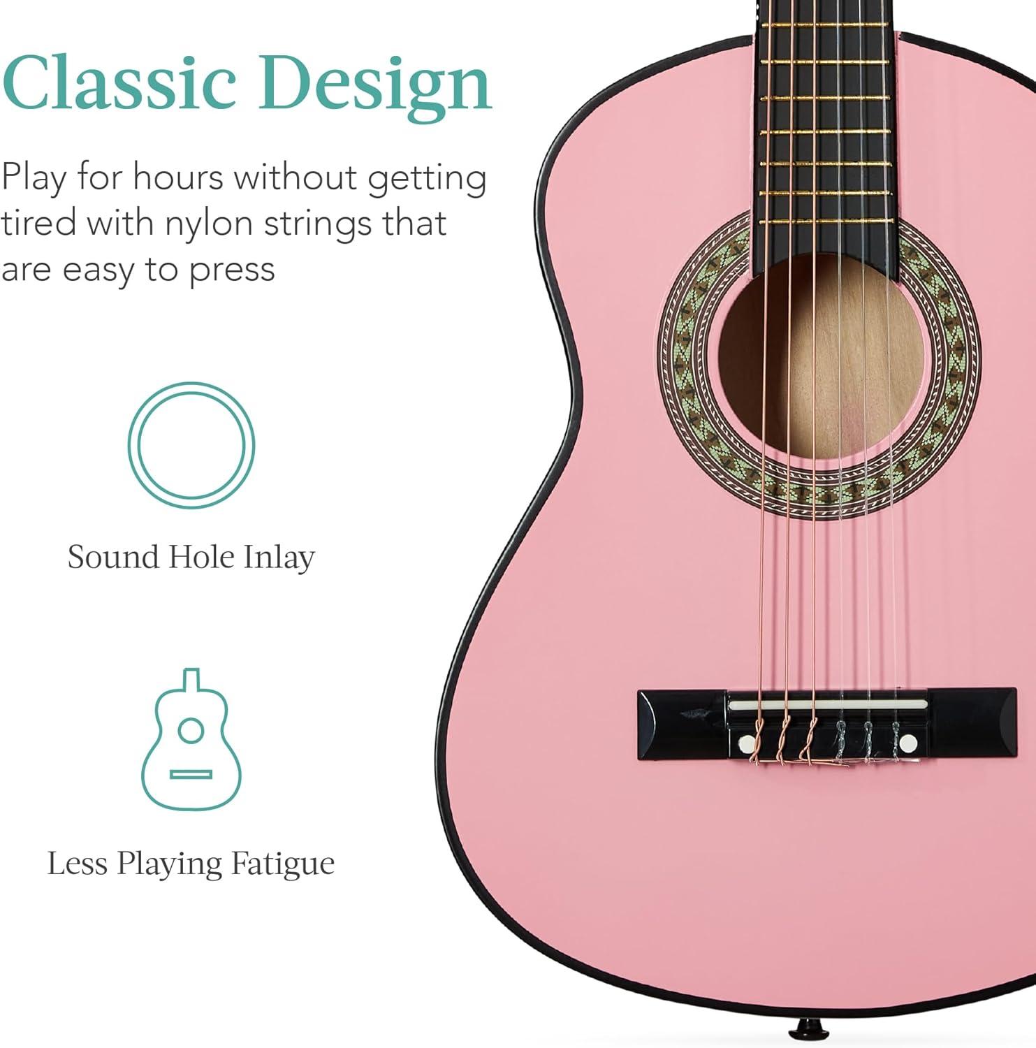 Best Choice Products 30in Kids Acoustic Guitar Beginner Starter Kit w/ Strap, Case, Strings - Pink