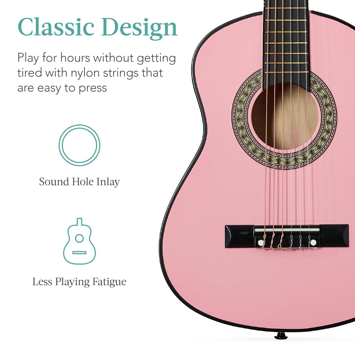 Best Choice Products 30in Kids Acoustic Guitar Beginner Starter Kit w/ Strap, Case, Strings - Pink
