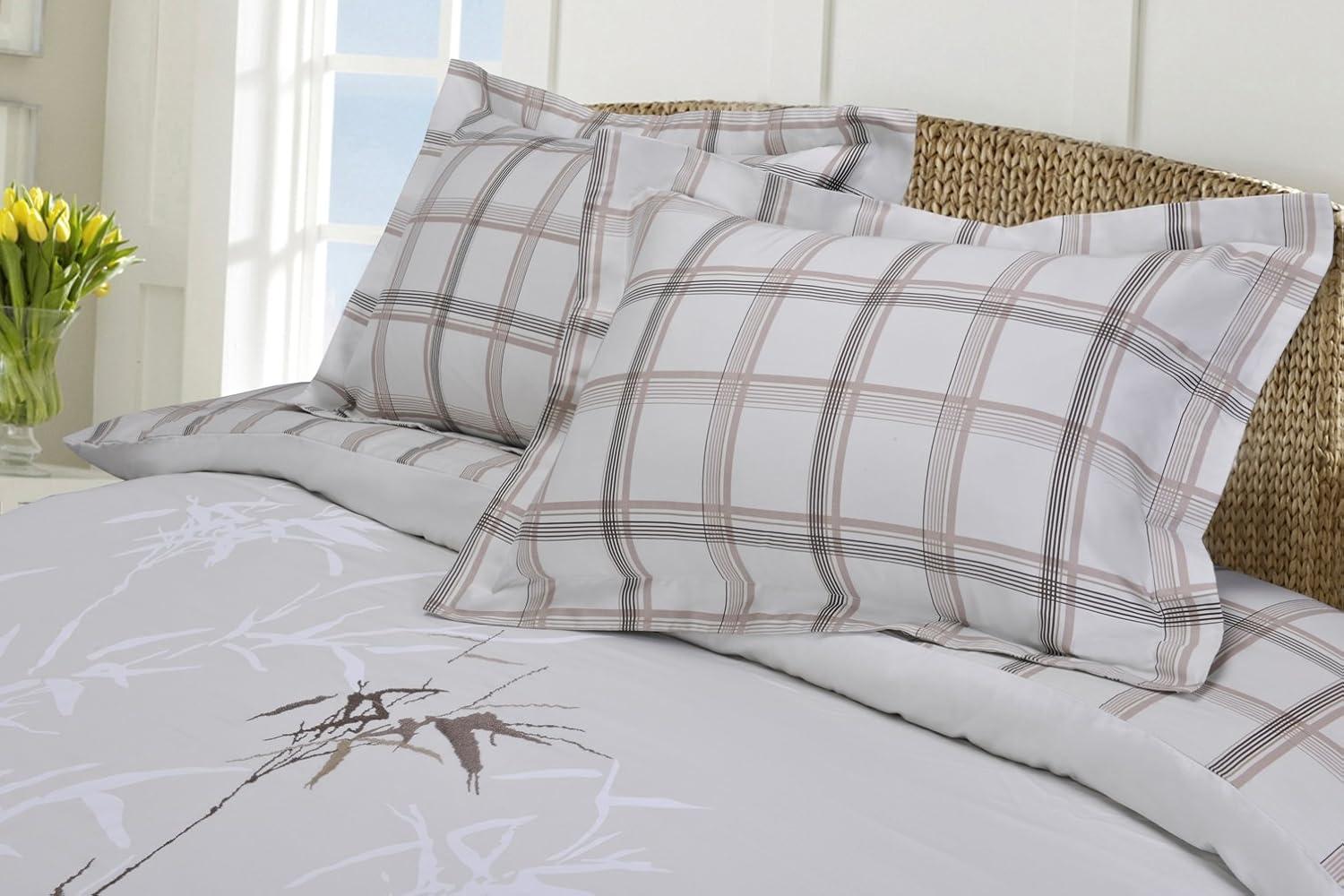 Superior Embroidered 3 Piece Duvet Cover Set, Full/ Queen, Beige