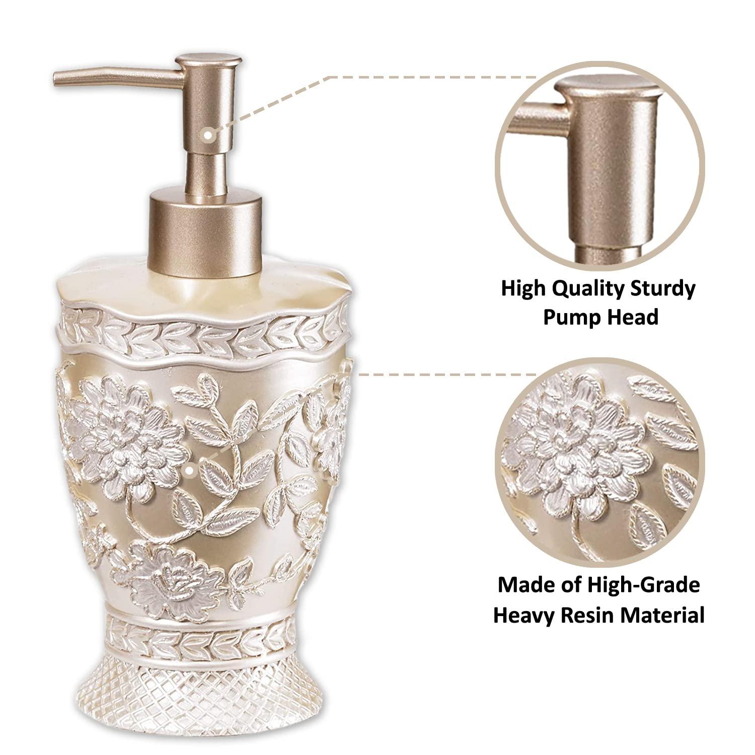 Zahari Home 4pc Rose Vine Bathroom Accessories Sets Lotion Pump, Tumbler, Tooth Brush Holder and Soap Dish Unique Design Beige Bathroom Set