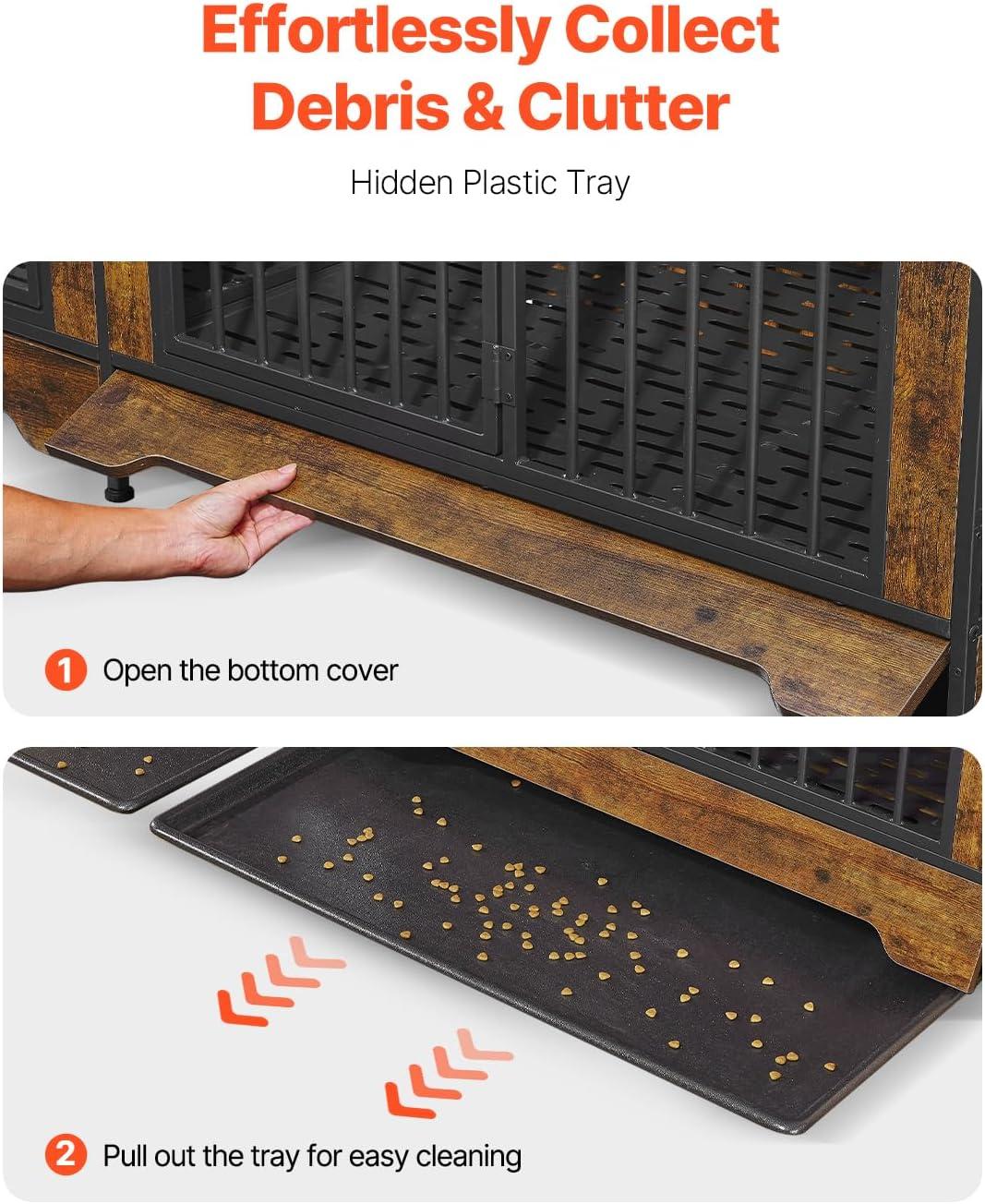 VEVOR 72"Dog Crate Furniture for 2 Dogs,Double Dog Crate Furniture with Double Sliding Doors,Large Dog Crate TV Stand with Removable Tray,Steel Frame Double Dog Crate for Small,Medium,Large Dogs White