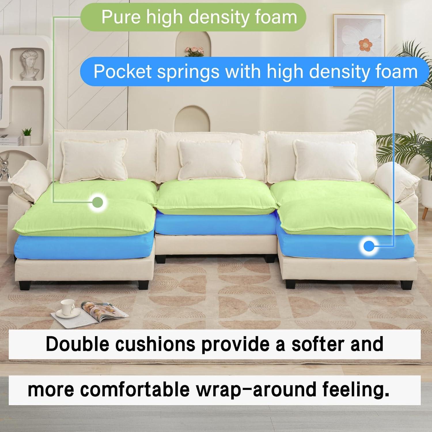 Carbaugh 154" Oversized U Shaped Sectional Sofa, Comfy Cloud Couch Deep Sectional Sofa with Ottomans for Living Room