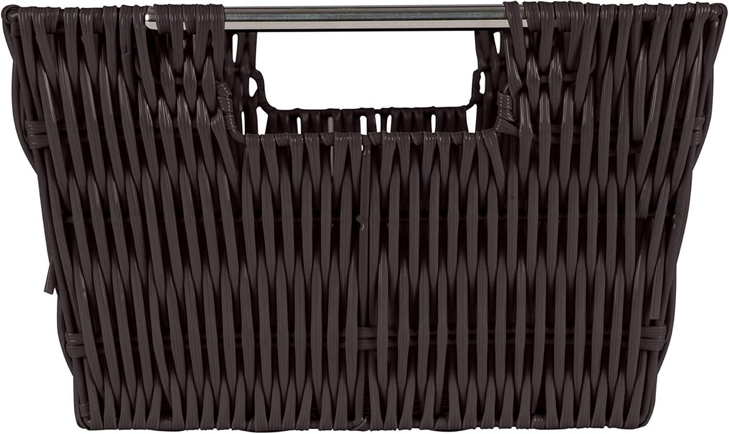 Simplify 3pc Rattan Tote Set with Sterling Silver Handles Chocolate: Decorative Storage Bins, 1456 Volume, No Assembly