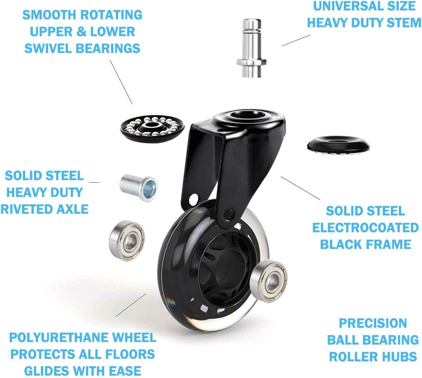 Office Chair Caster Wheels 2" Dual Wheels Set of 5 for Tile and Hardwood Floors, Universal Fit for Most Chairs (Transparent)