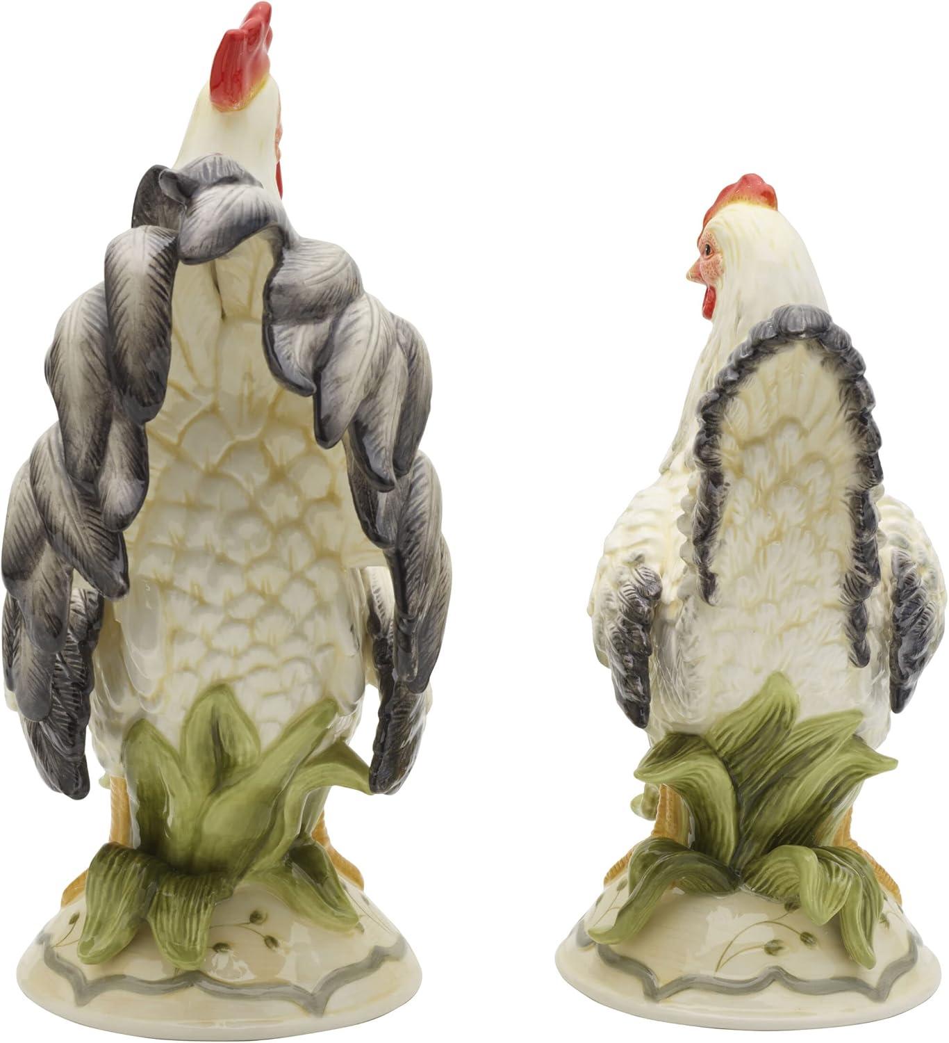 Hand-Painted Ceramic Rooster & Hen Figurine Set