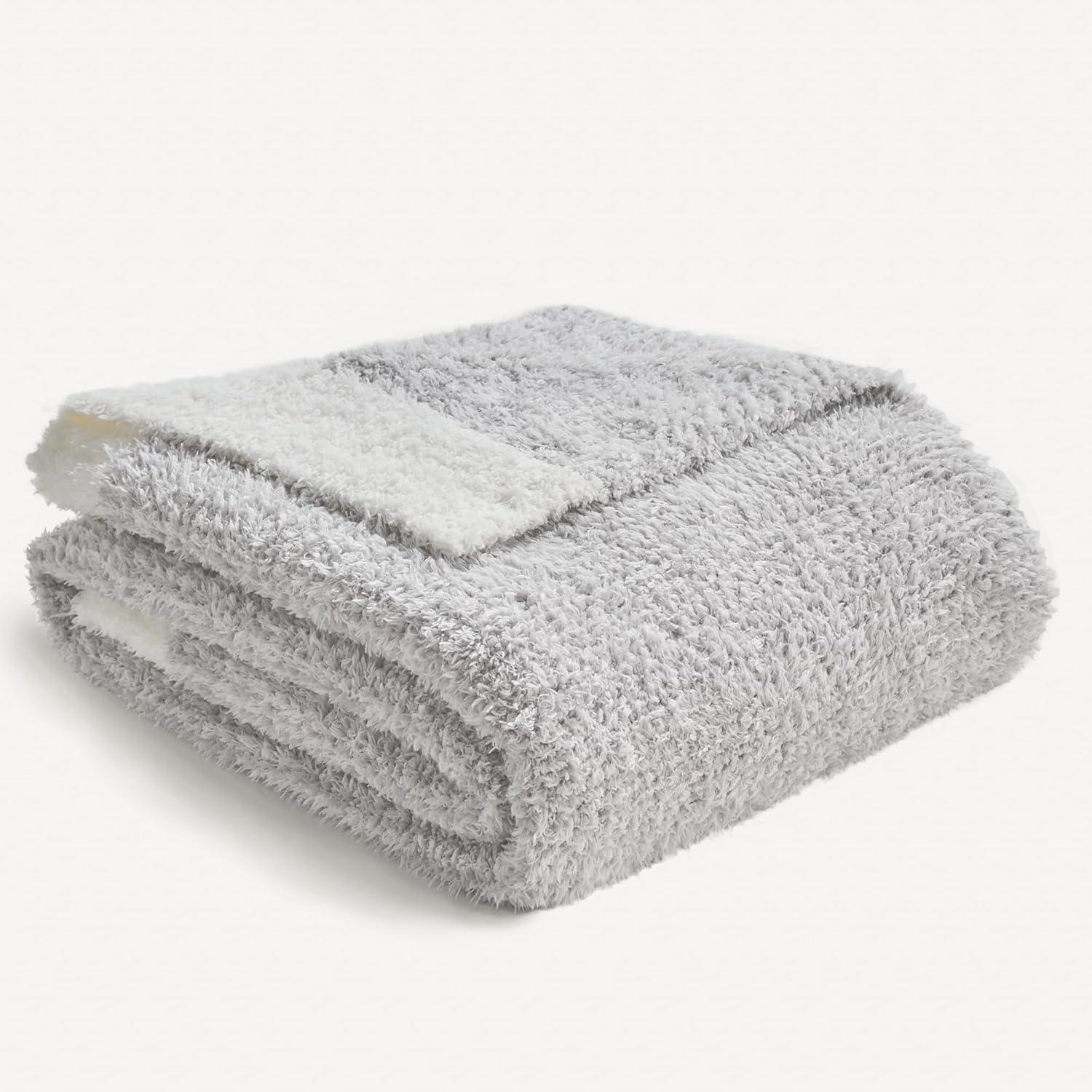 Soft Fluffy Sherpa Fleece Cozy Throw Blanket 50"x60" Heather Grey