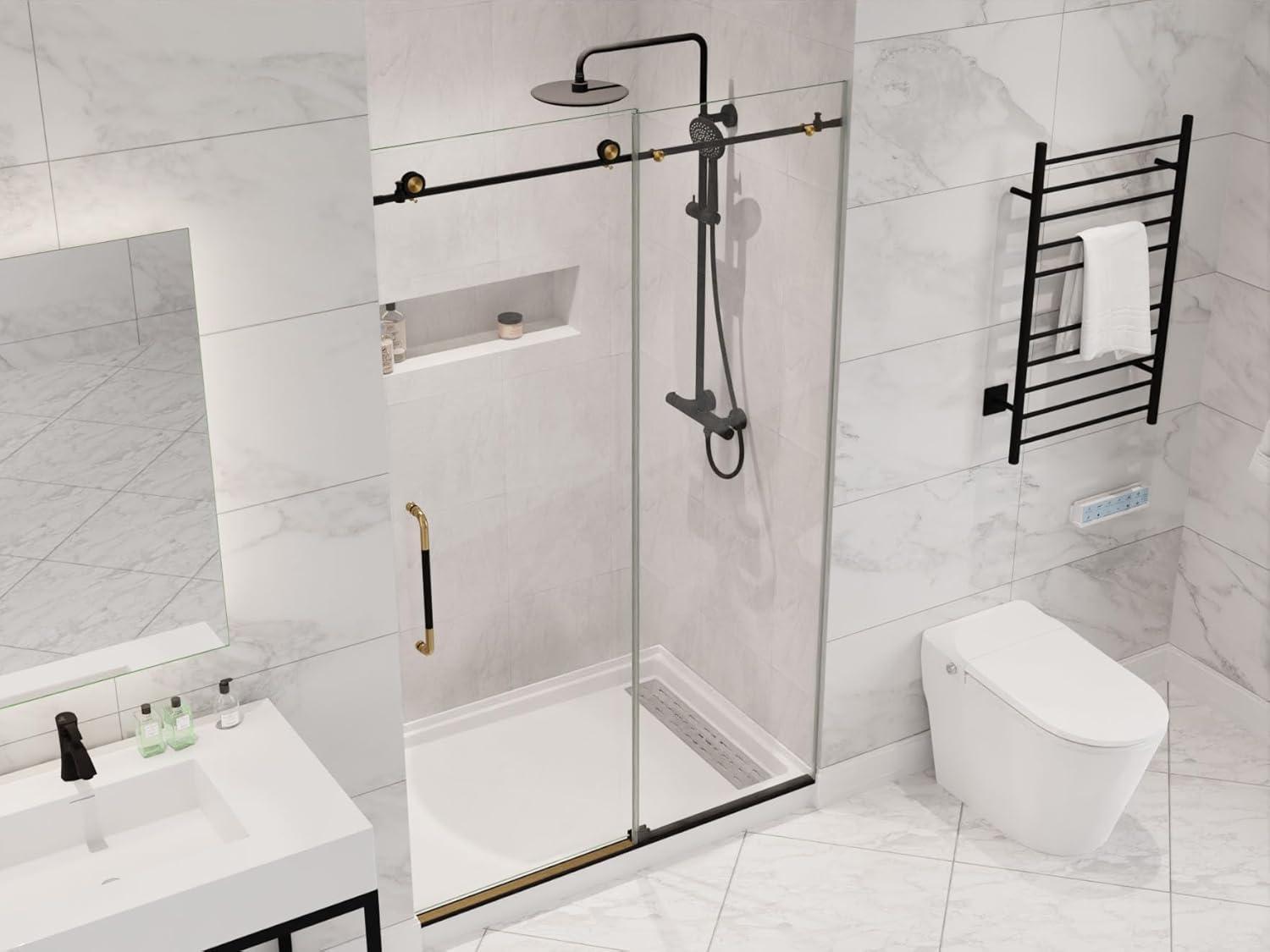 Swcorp  76 x 48 in. Madam Series Frameless Sliding Shower Door in Matte Black & Brushed Gold