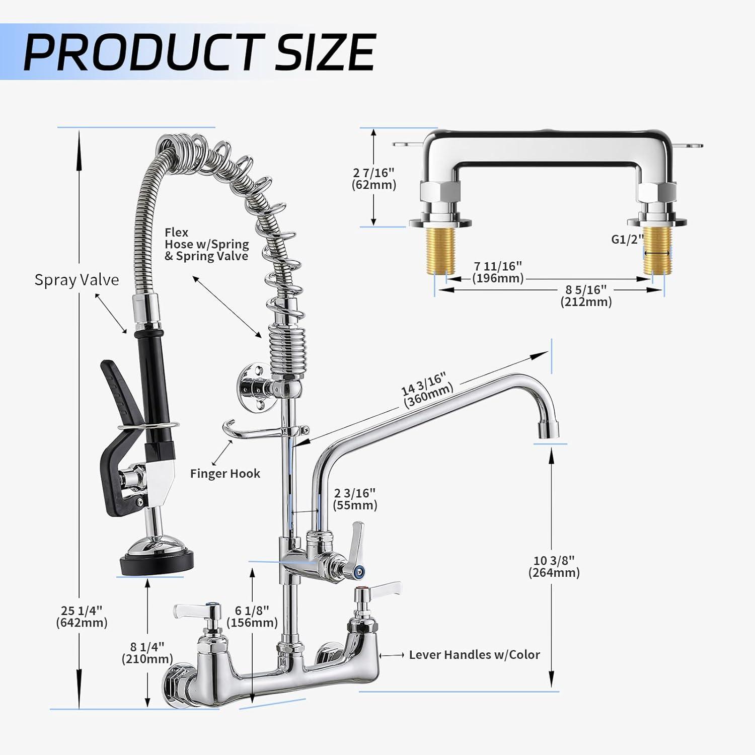 Polished Chrome Double Handle Wall Mount Kitchen Faucet