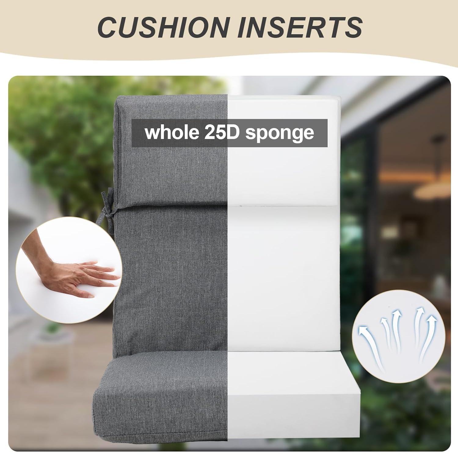 BPS 20 x 20 Inch Outdoor Chair Cushion - Olefin Fabric with Slipcover & Sponge Foam for Patio Furniture, Set of 4, Charcoal