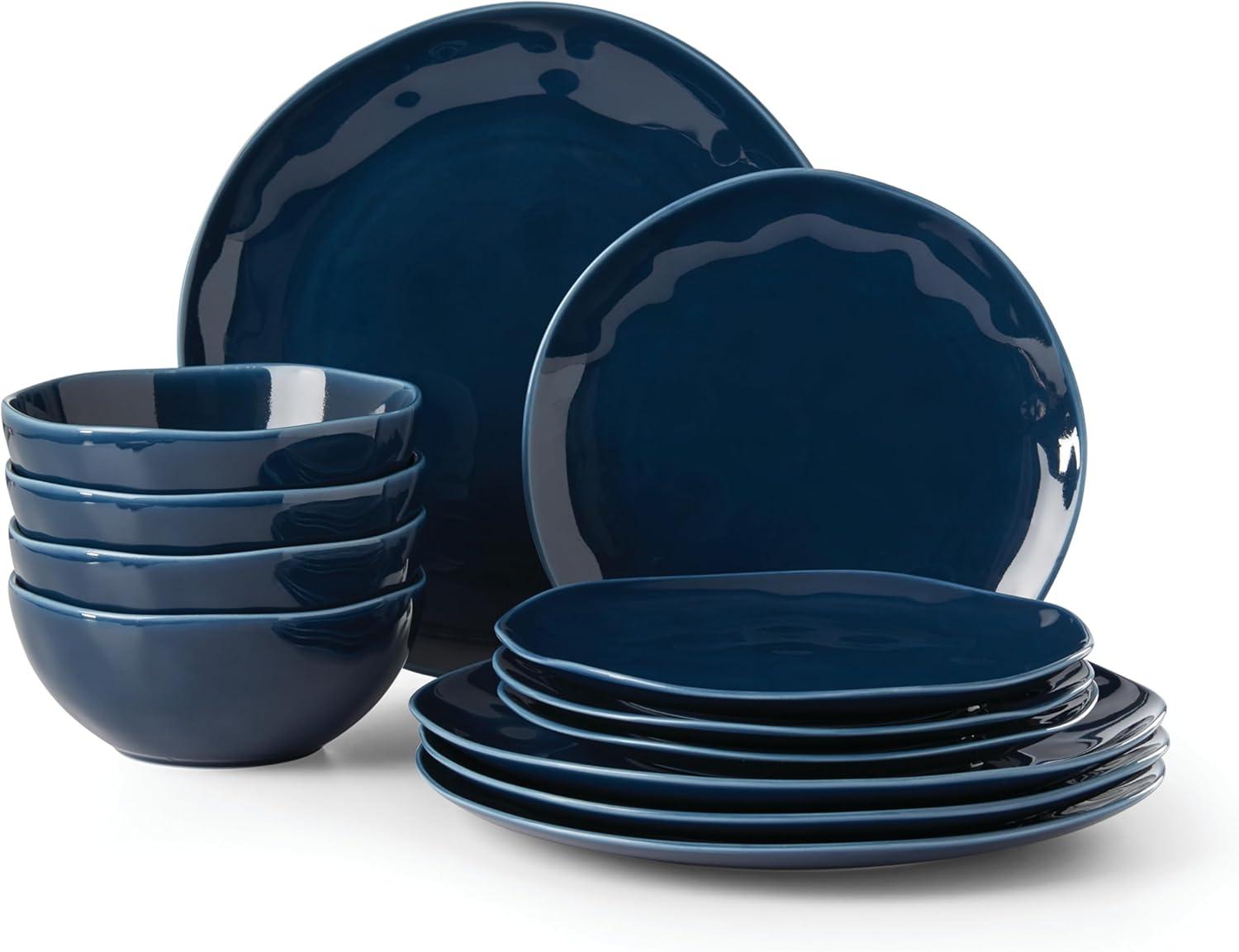 Navy Blue Porcelain 12-Piece Dinnerware Set