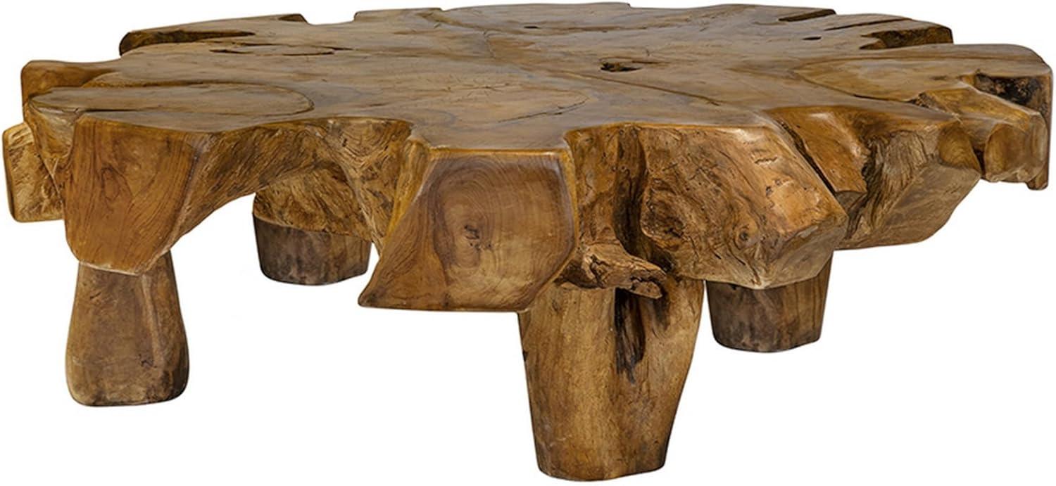 Benjara 47 Inch Coffee Table, Teak Root Frame, Natural Wood Grains, Classic Brown