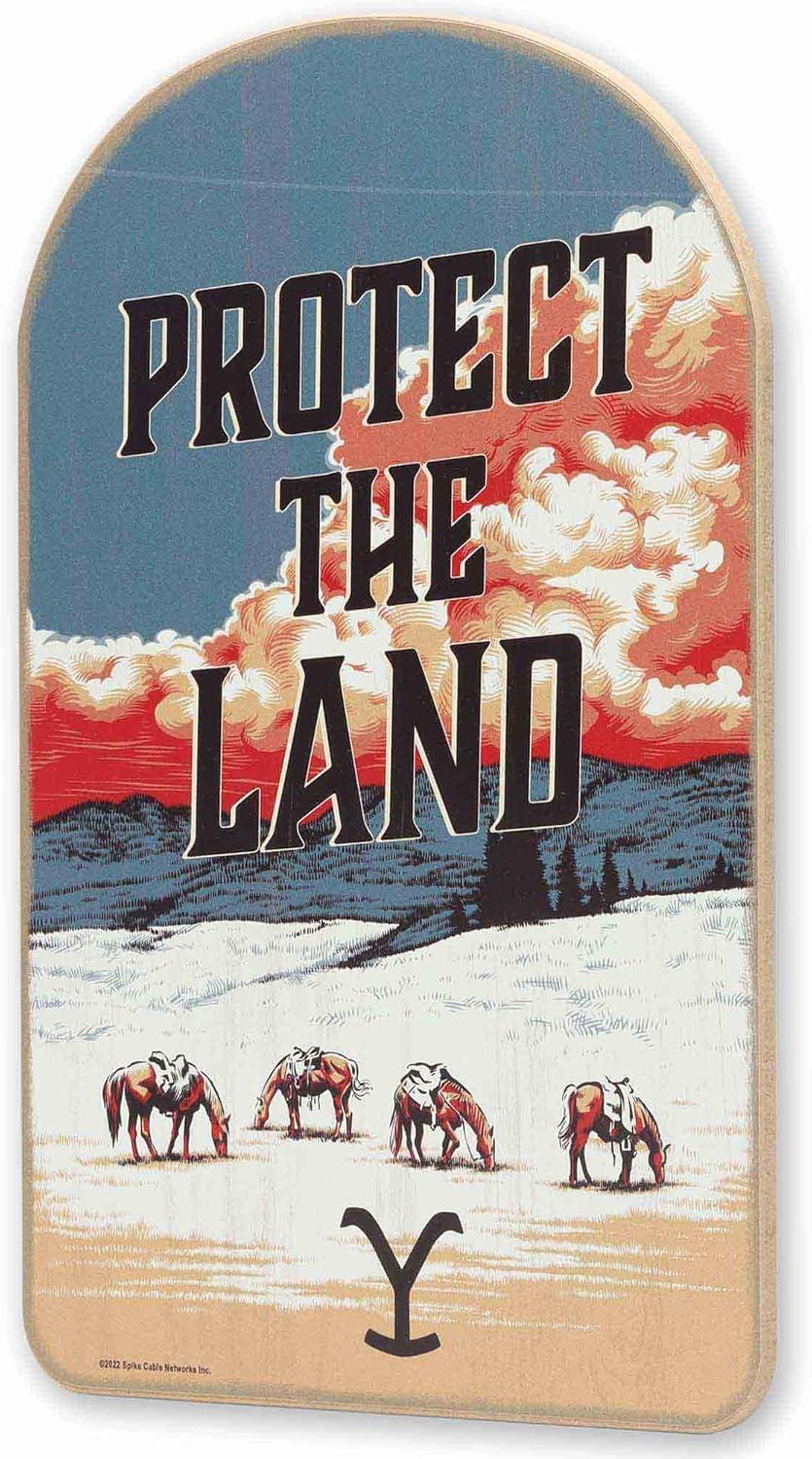 14.5 Inch Yellowstone Television Series Protect the Land Dutton Ranch Wood Wall Sign