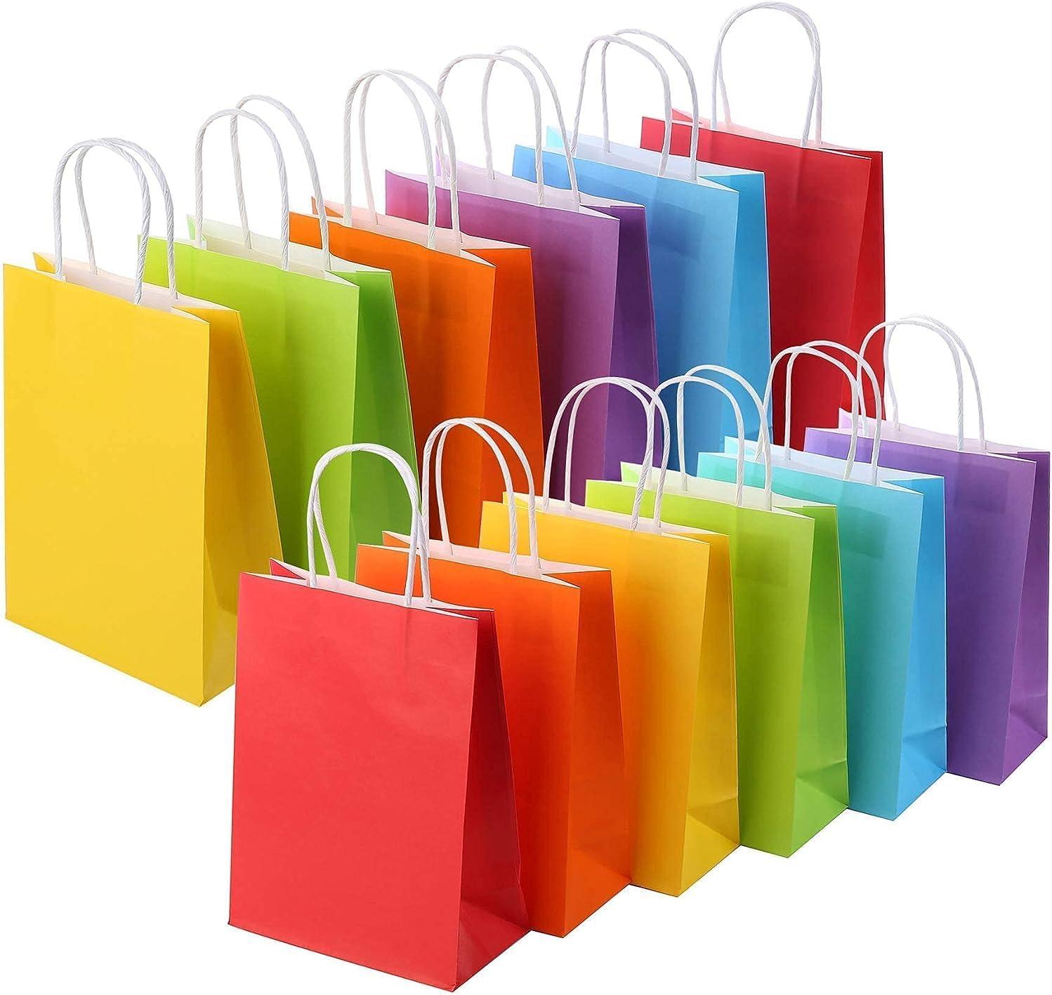 BagDream 24 Pack Rainbow Gift Bags with Handles, 6 Colors Small Party Favor Bag Goodie Bags for Kids Birthday, Party Favors, Birthdays & Celebrations, 5.25x3.75x8"