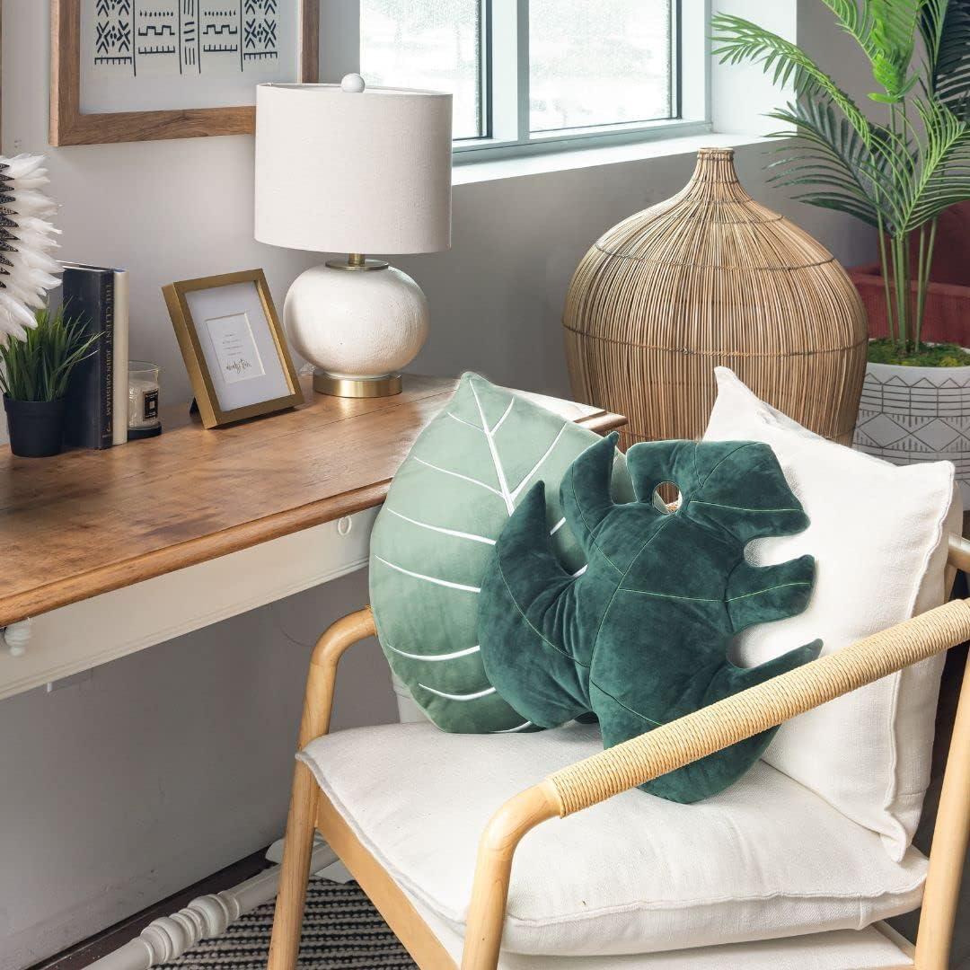 Green Philosophy Co. Monstera Deliciosa Leaf Pillow - Deep Forest