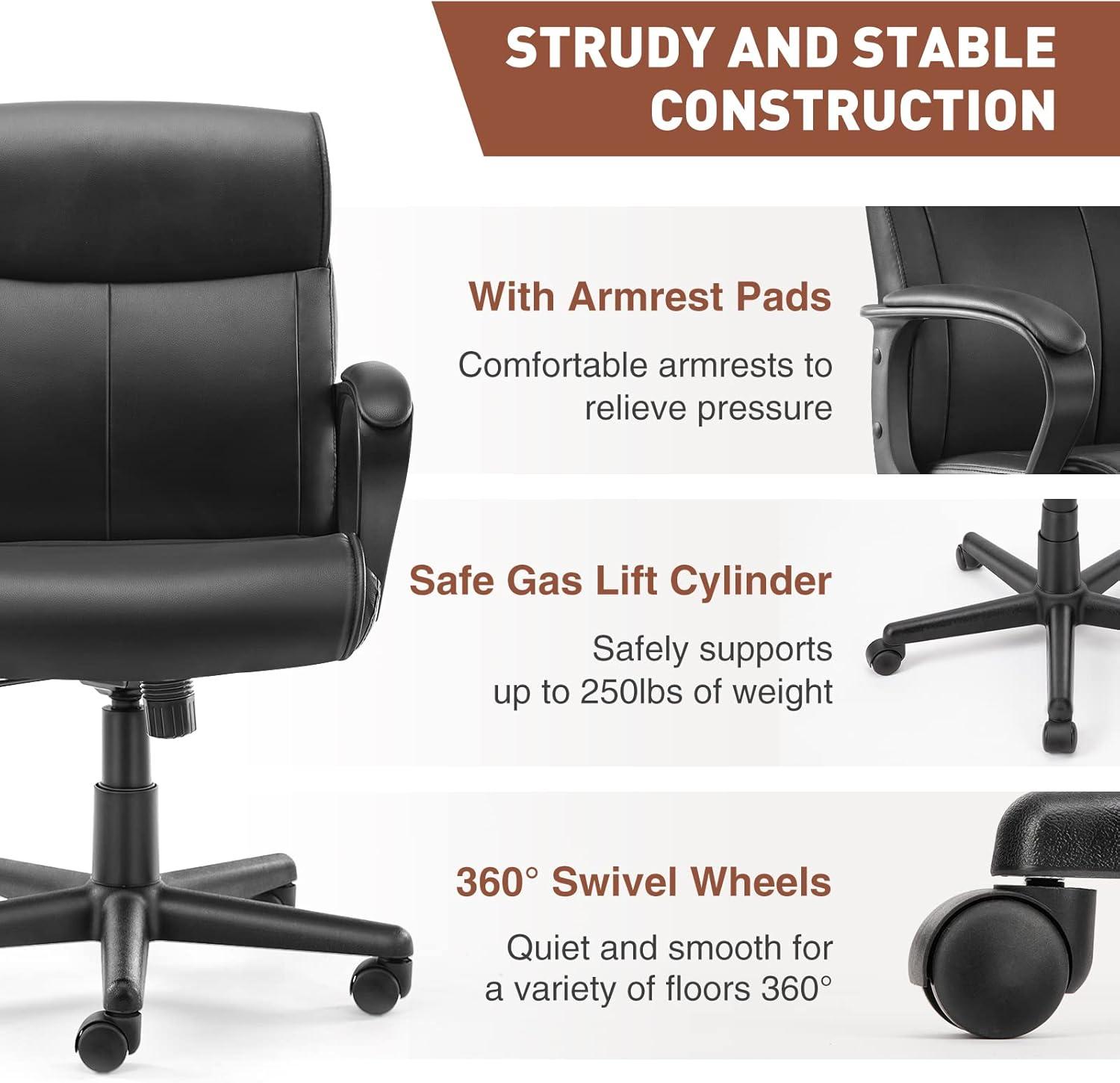 Black Leather Adjustable Height Swivel Office Chair