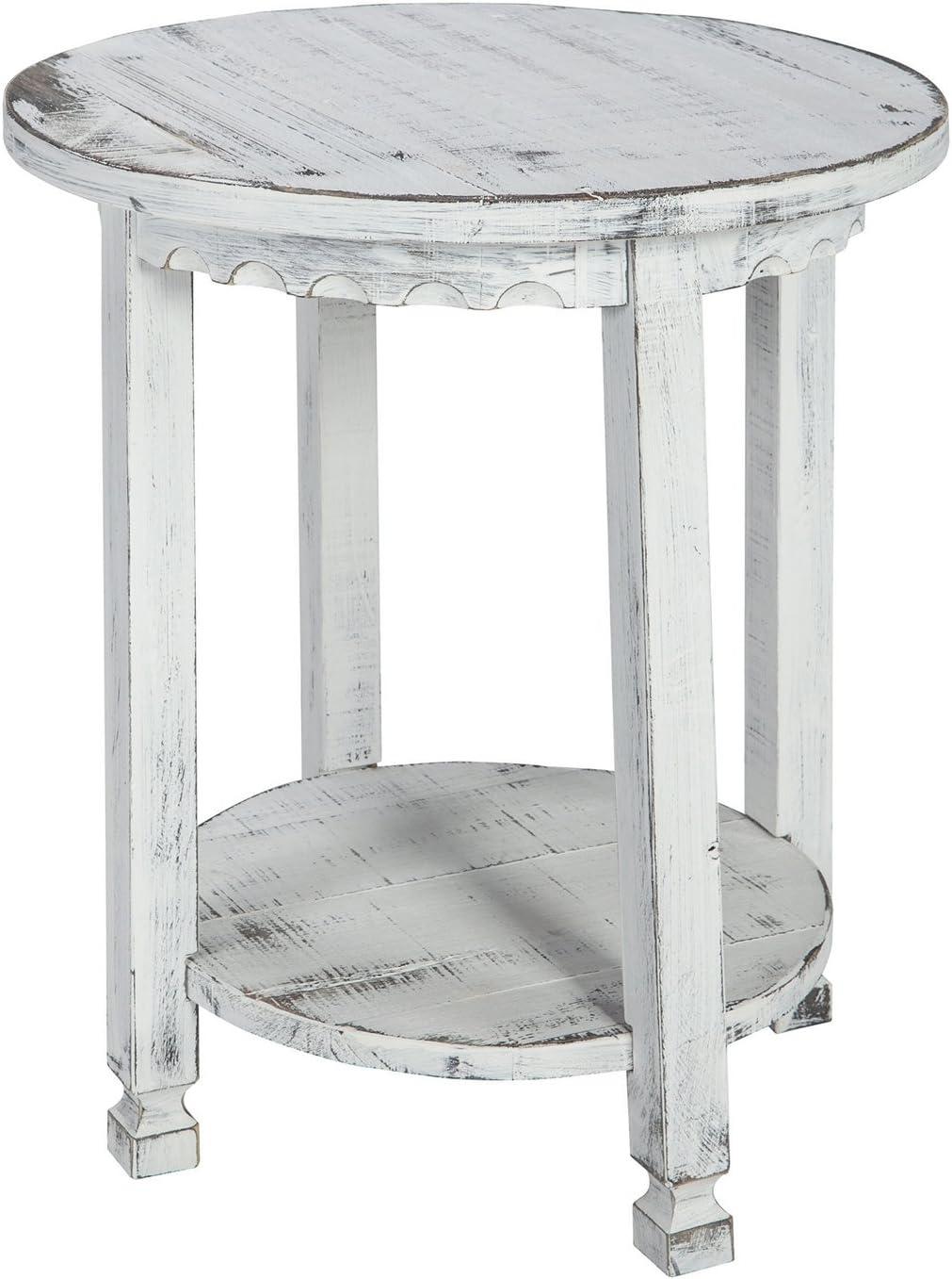 Country Cottage Round Wood End Table Antique Finish - Alaterre Furniture