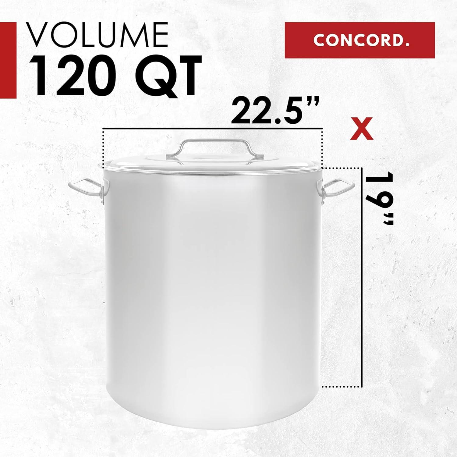 Concord 120 Quart Polished Stainless Steel Stock Pot with Lid