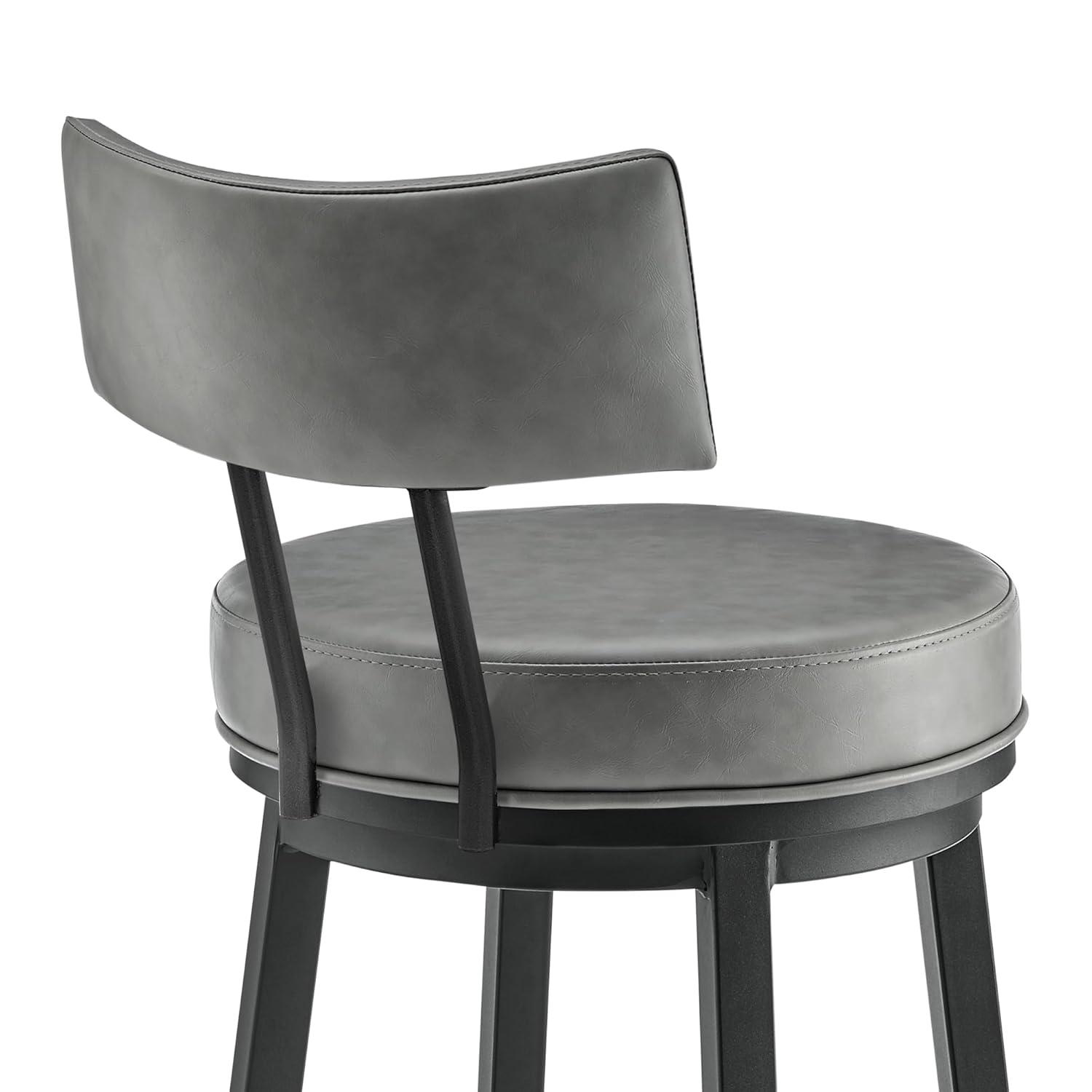 Armen Living Indoor Crux 26" Swivel Counter Stool in Brown Faux Leather and Walnut Wood