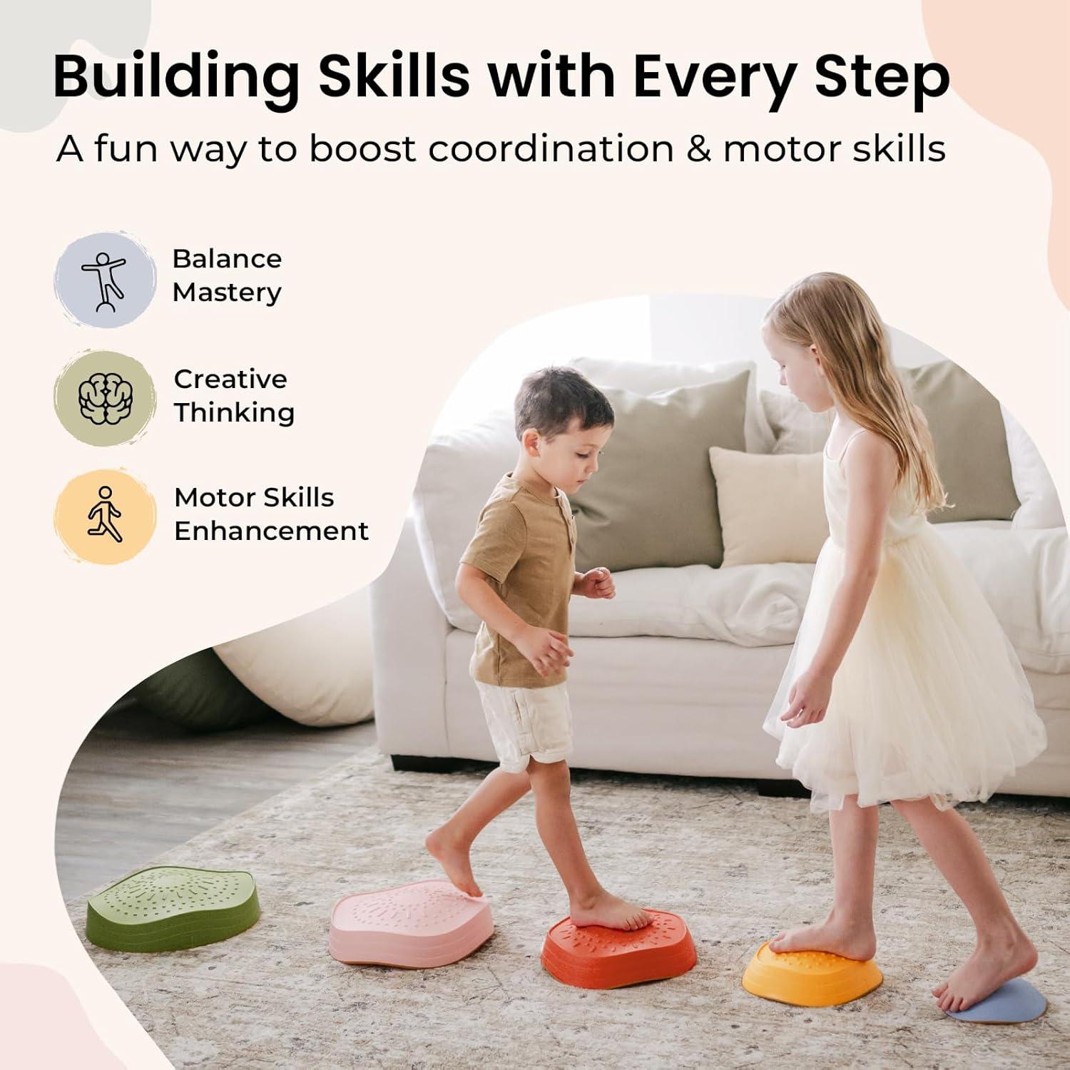 Tiny Land 5pcs Non-Slip Balance Stepping Stones for Kids – Multipack Sensory & Coordination Play