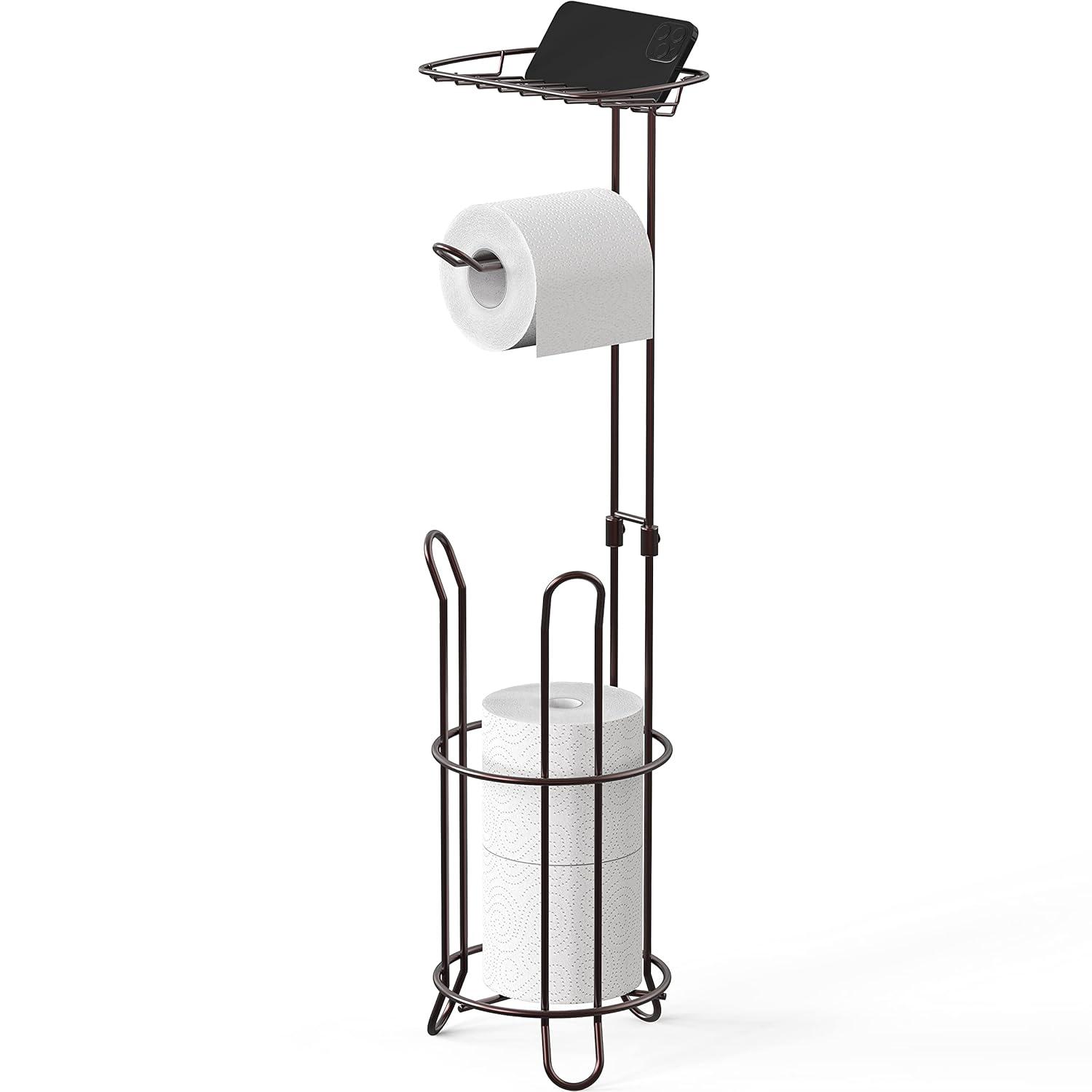 Simple Houseware Bathroom Toilet Tissue Roll Holder Stand with Cell Phone Holder, Bronze C33
