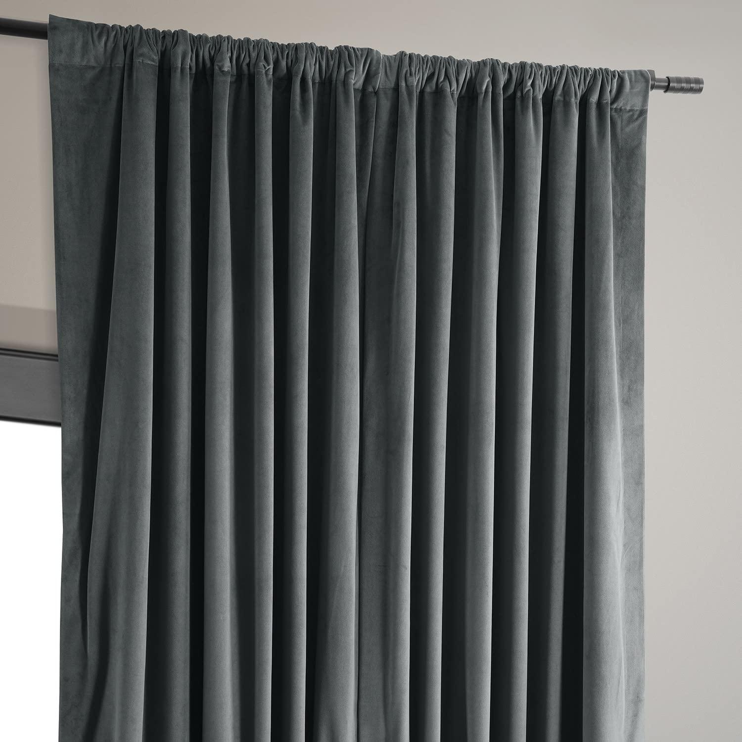 Half Price Drapes Signature Natural Grey Extra Wide Velvet Blackout Curtains (1 Panel),100W X 108L