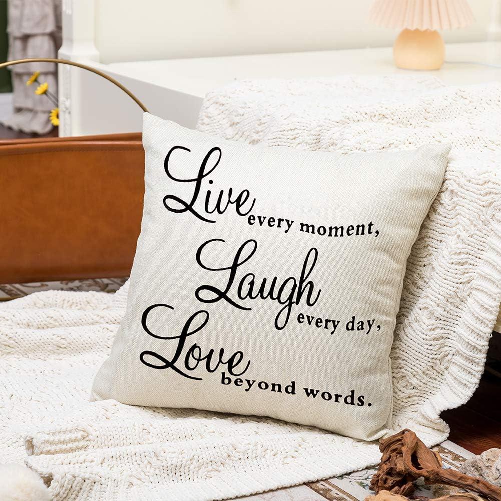 Live Laugh Love Quote Cotton Linen Throw Pillow Cover