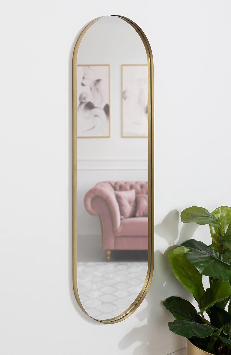 Kate and Laurel Rollo Midcentury Capsule Wall Mirror, 16 x 48, Gold, Decorative Full Length Oval Mirror for Wall