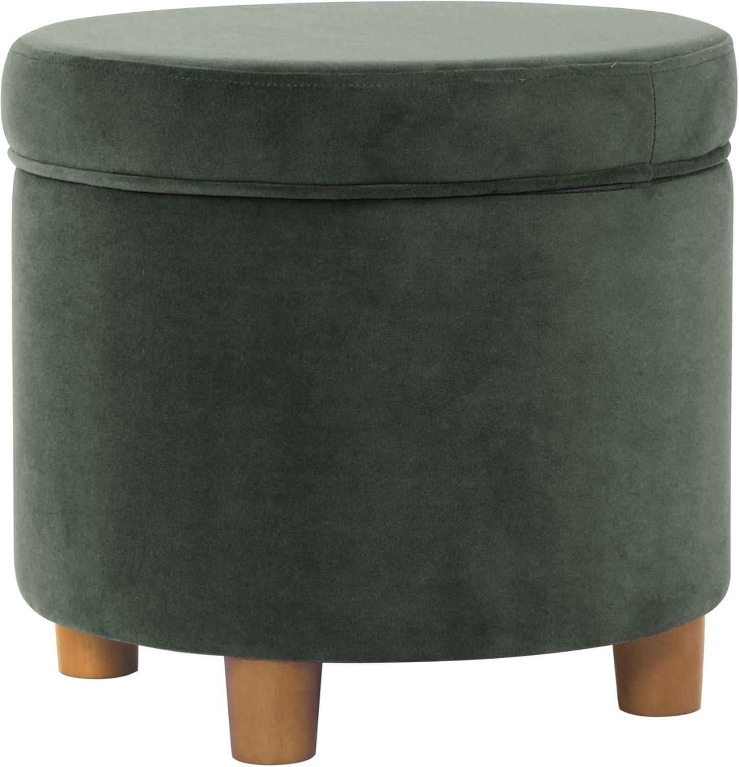 Round Storage Ottoman Loden Green - HomePop: Velvet Upholstered, Lift-Off Lid, Wood Legs, Bedroom & Living Room Furniture