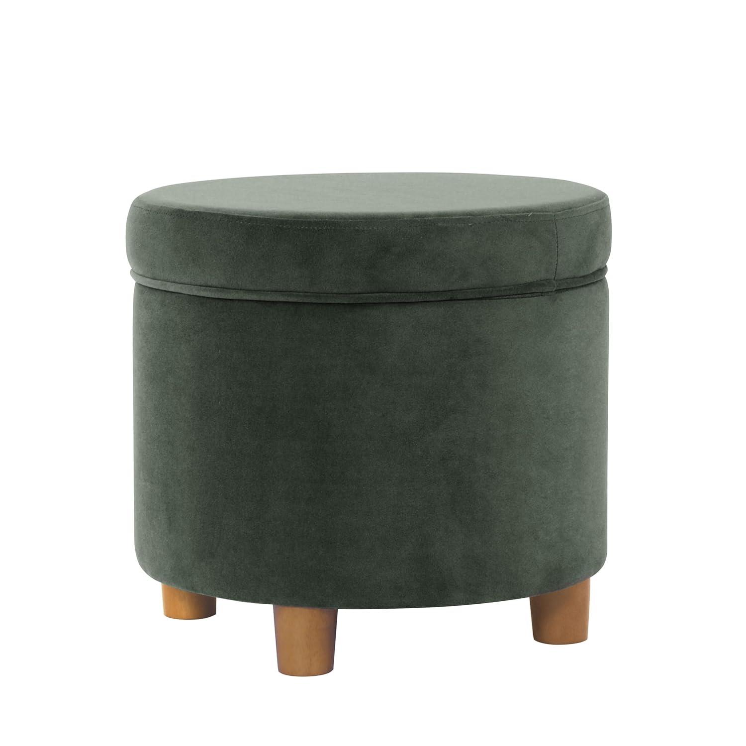 Round Storage Ottoman Loden Green - HomePop: Velvet Upholstered, Lift-Off Lid, Wood Legs, Bedroom & Living Room Furniture