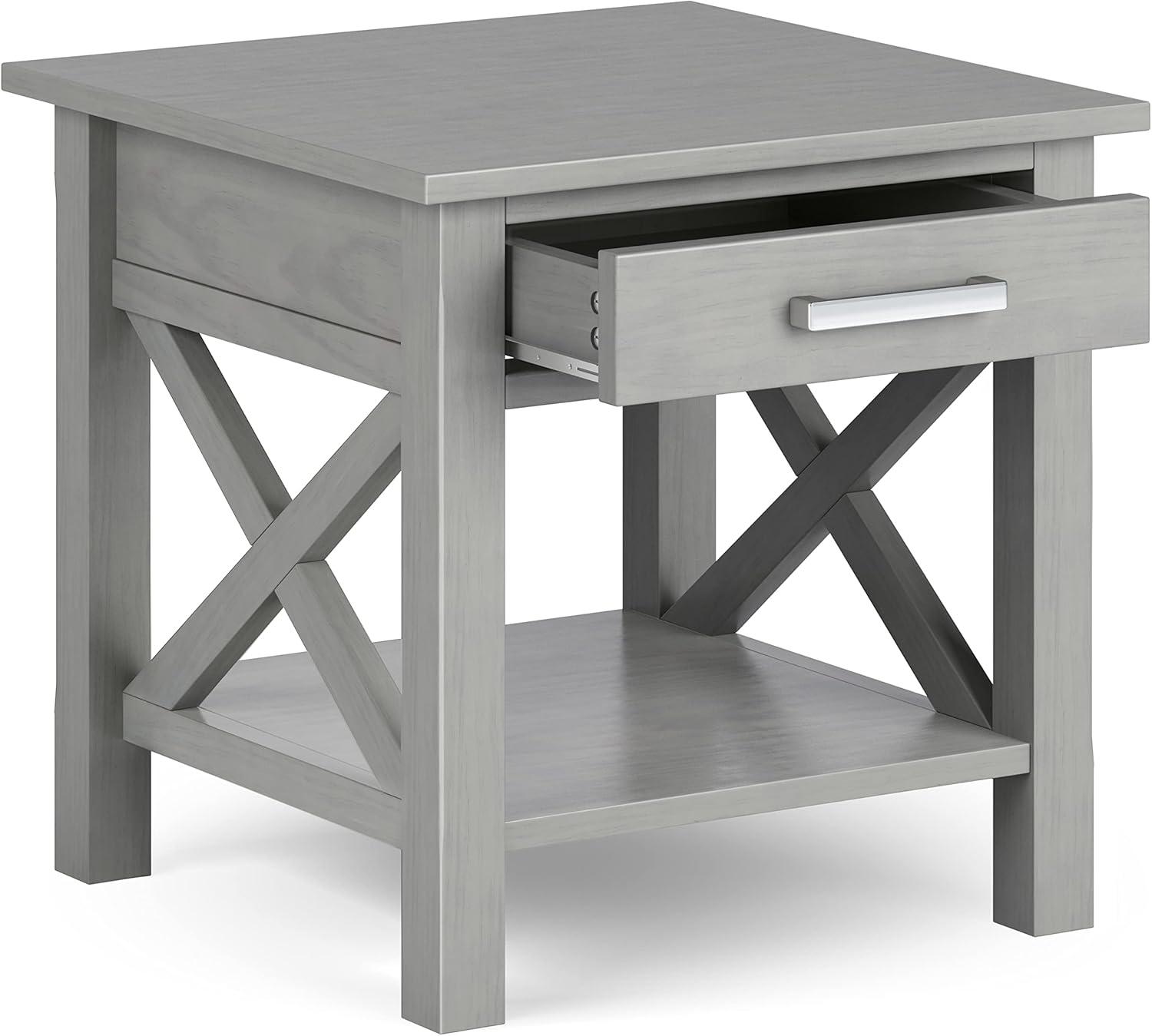 Kitchener SOLID WOOD 21" Wide Square Contemporary End Side Table in Fog Gray