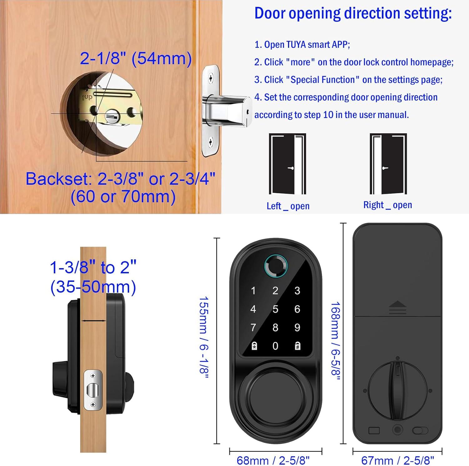 Smart Door Lock,Loctian Biometric Keyless Electronic Door Lock With Handle and APP Control,Fingerprint Smart Lock Deadbolt for Home,Apartment,Office and Garages,Black