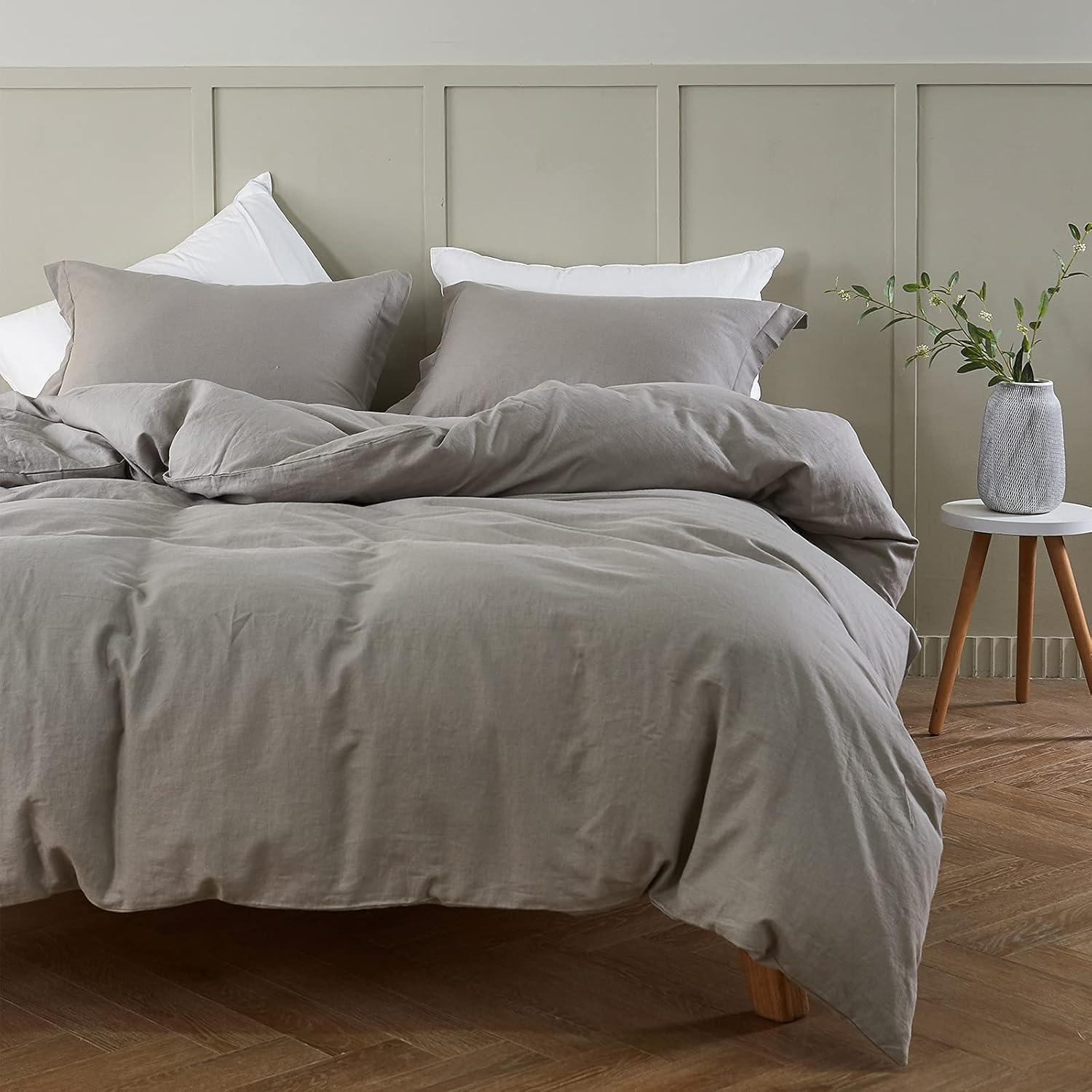 Full/Queen Natural Flax Cotton Blend Duvet Cover Set