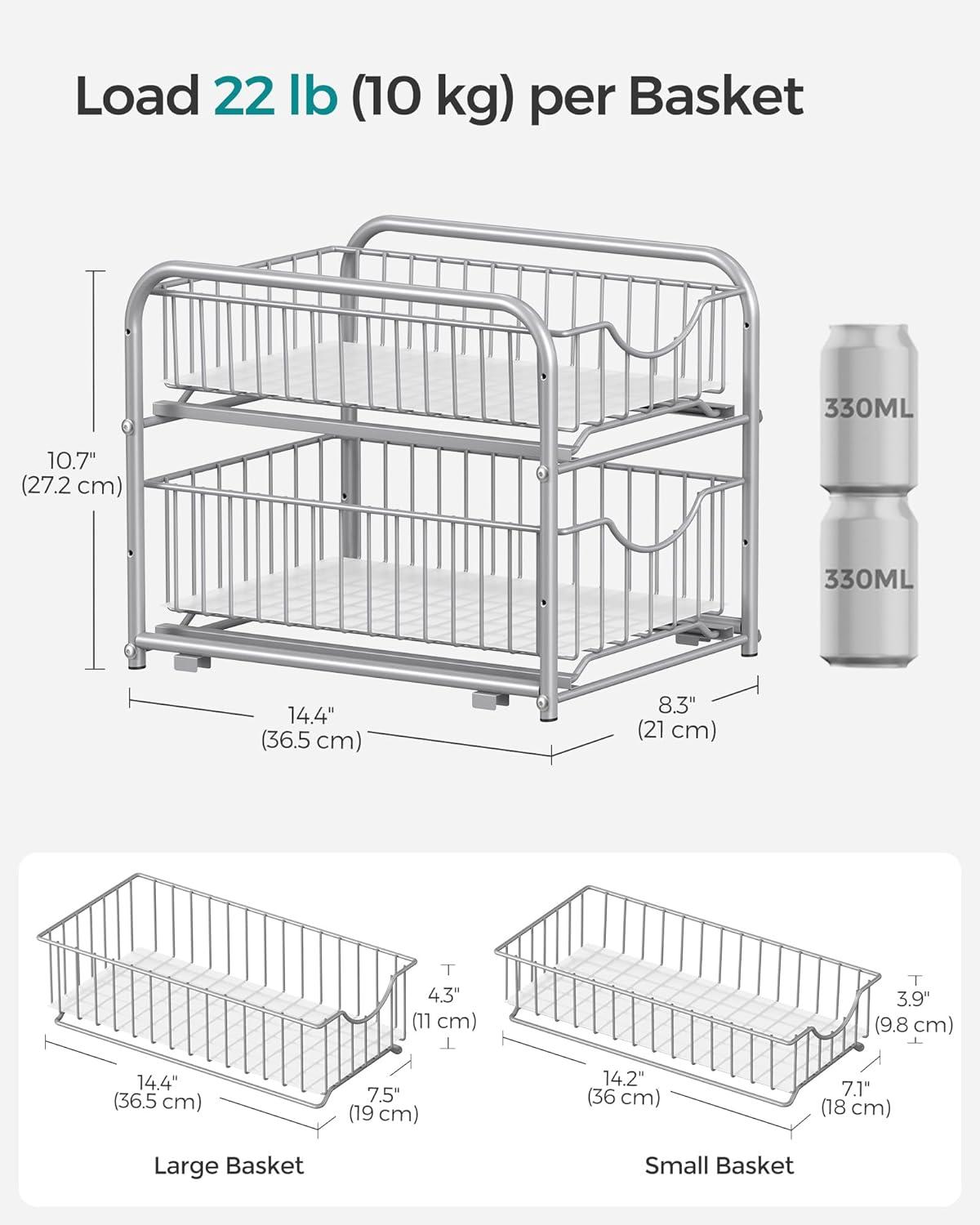 Silver 2-Tier Sliding Cabinet Organizer with Plastic Drawers