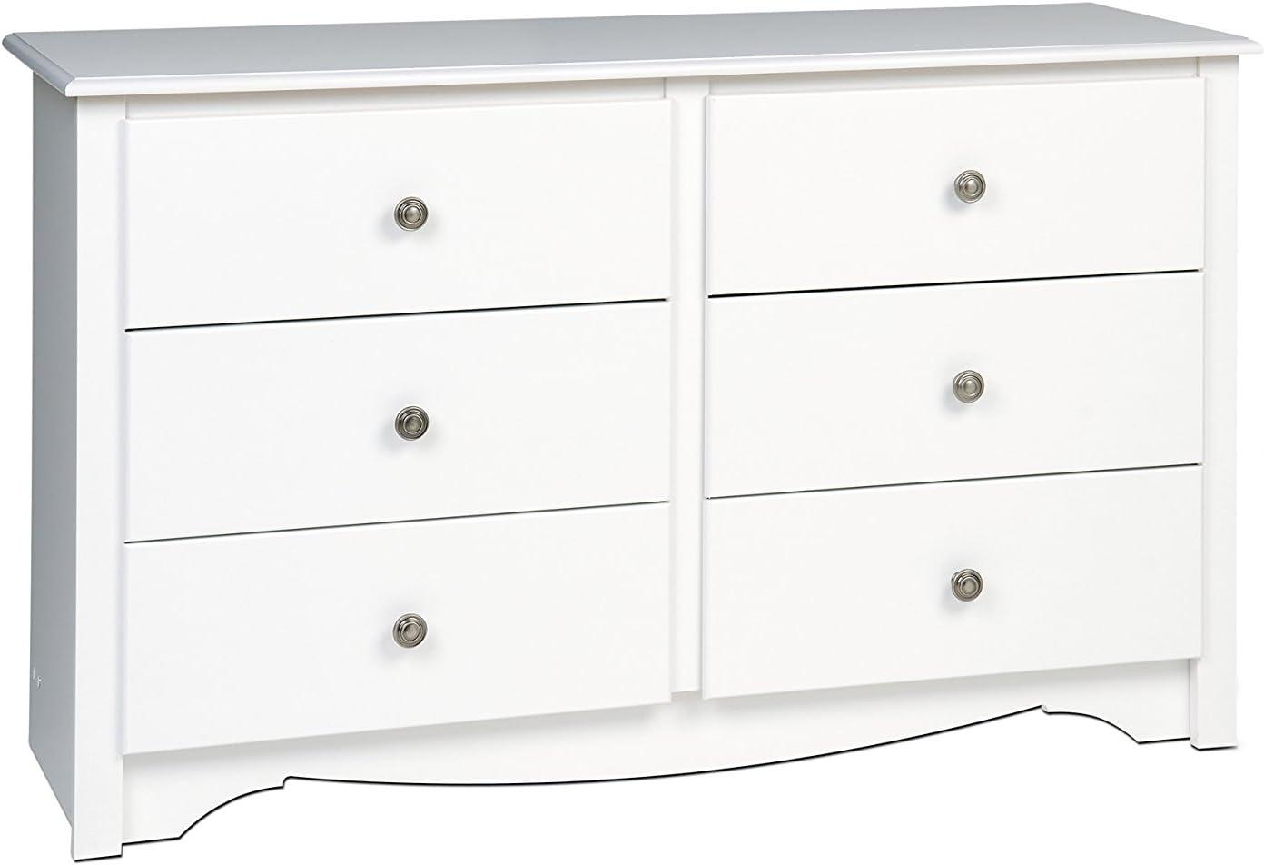 Prepac Monterey Dresser White: 6-Drawer Storage, Wood Composite, Bedroom Furniture, 29"H x 48"W