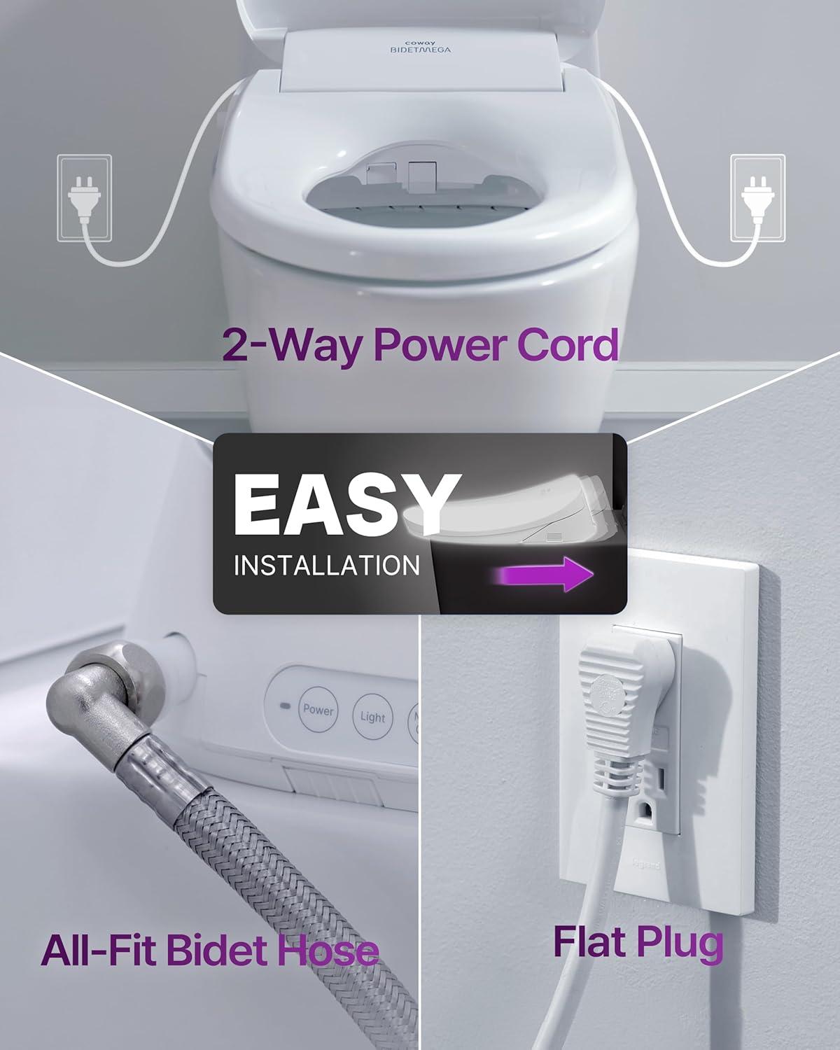 Bidetmega 500S Electric Instant Heating Bidet Seat for Round Toilets in White