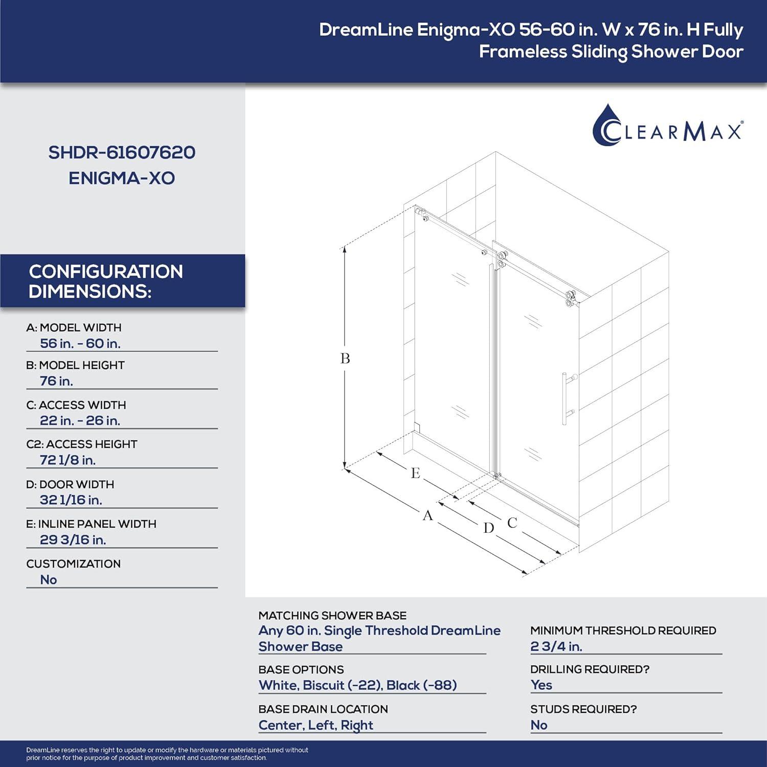 Enigma-XO 76" H Single Sliding Frameless Shower Door with ClearMax Technology