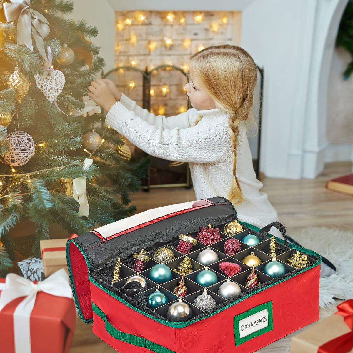 HOLDN’ STORAGE Christmas Ornament Storage Box with Dividers - Fits 72-3” Ornaments, 3 Removable Trays, Durable & Space-Saving, Clear Top Lid, Convenient Storage Designed, Red