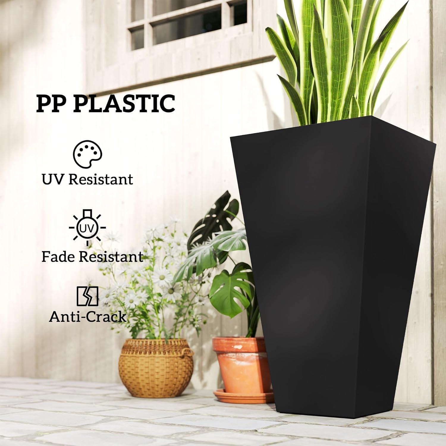 Outsunny Set of 3 Tall Planters with Drainage Hole, 28" Outdoor Flower Pots, Indoor Planters for Porch Patio and Deck, Black